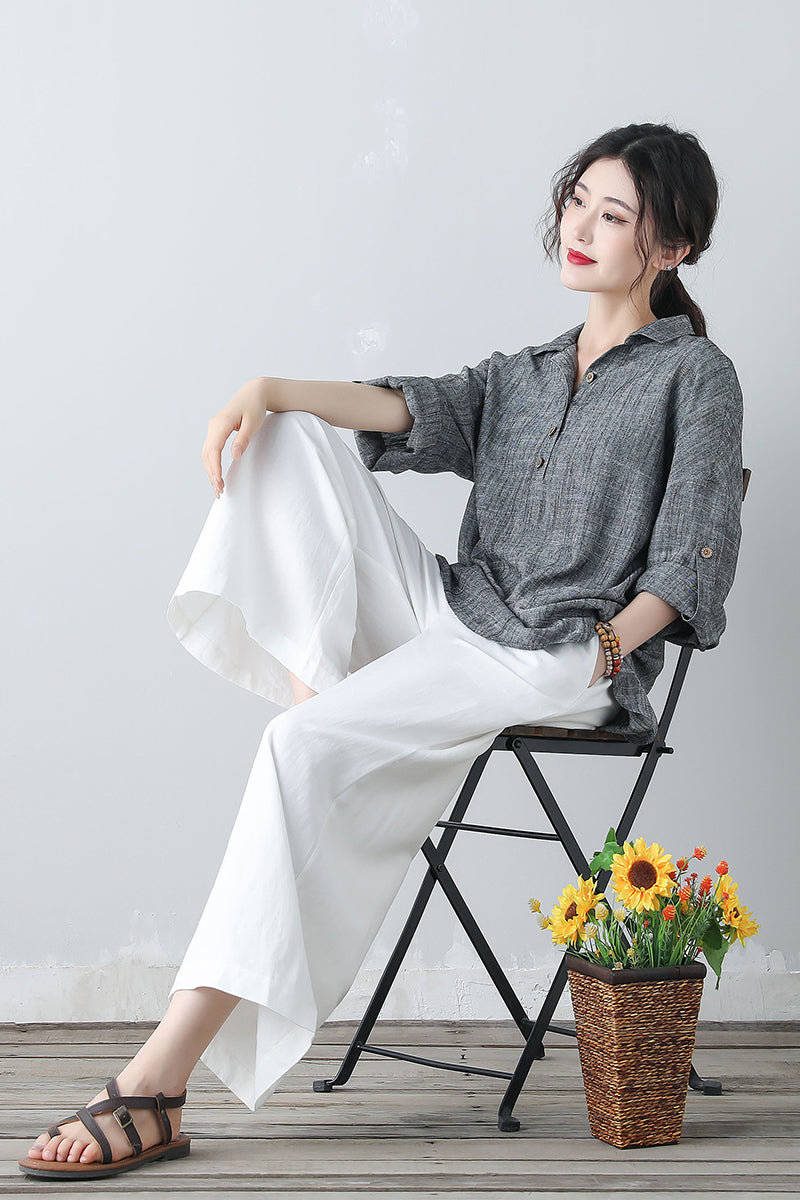 Spring Summer Linen Tops C4851
