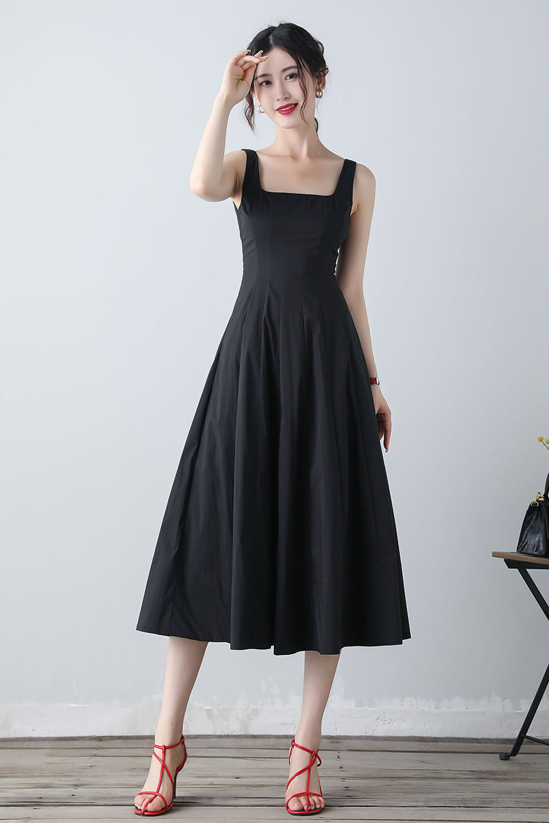 Summer Sleeveless Black Midi Dress C3455