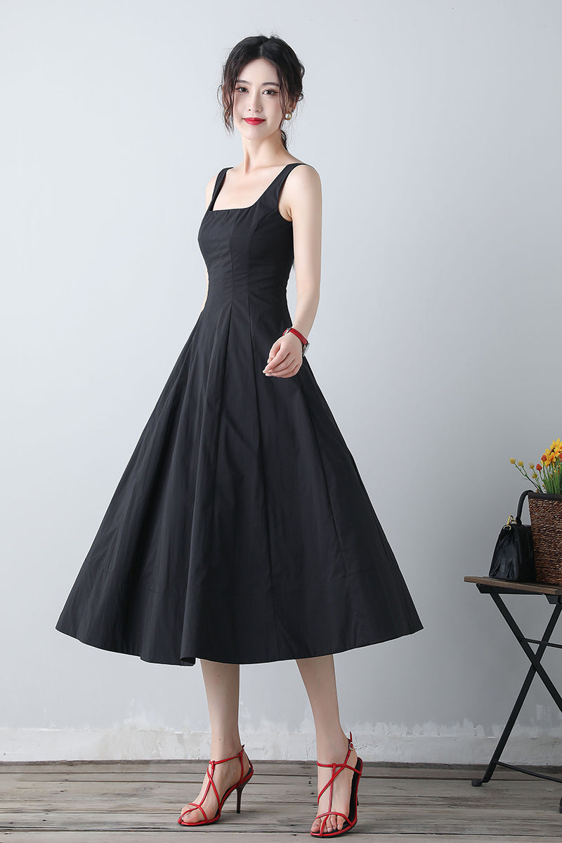 Summer Sleeveless Black Midi Dress C3455