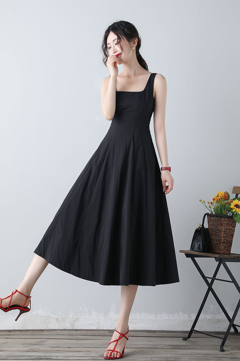 Summer Sleeveless Black Midi Dress C3455
