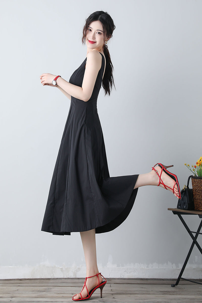Summer Sleeveless Black Midi Dress C3455