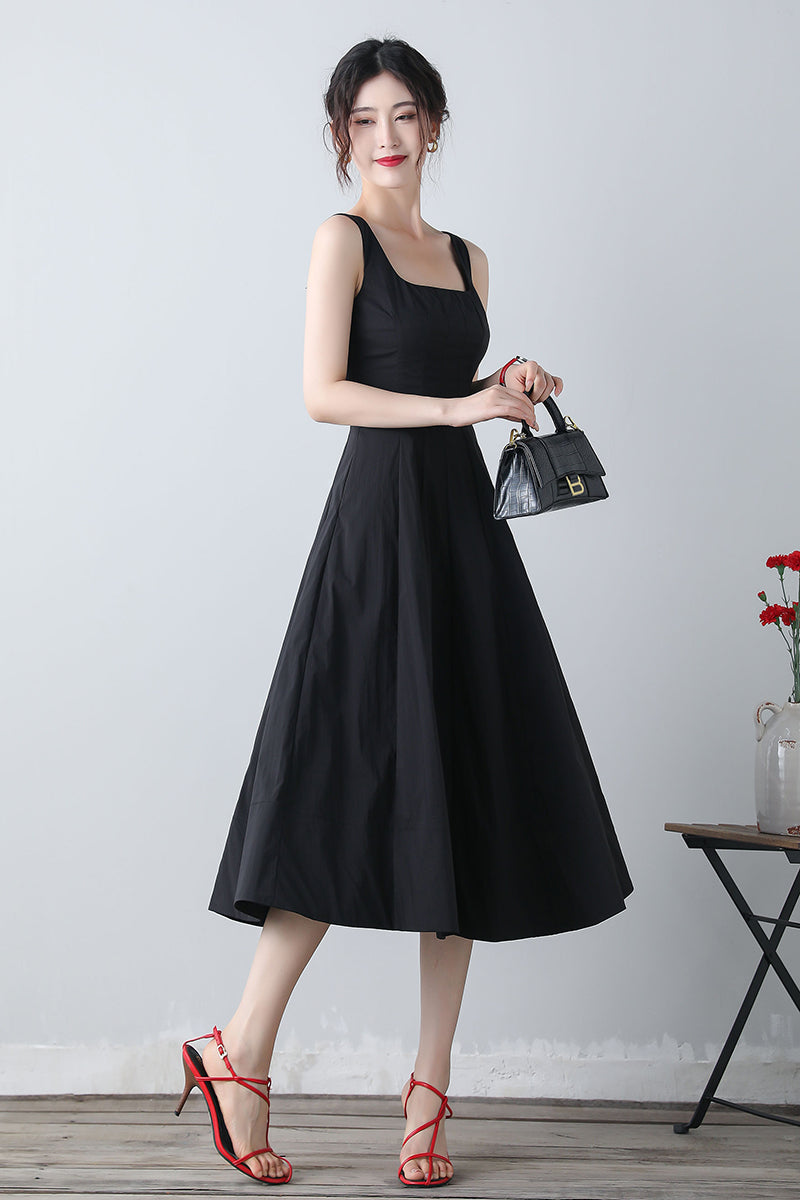 Summer Sleeveless Black Midi Dress C3455