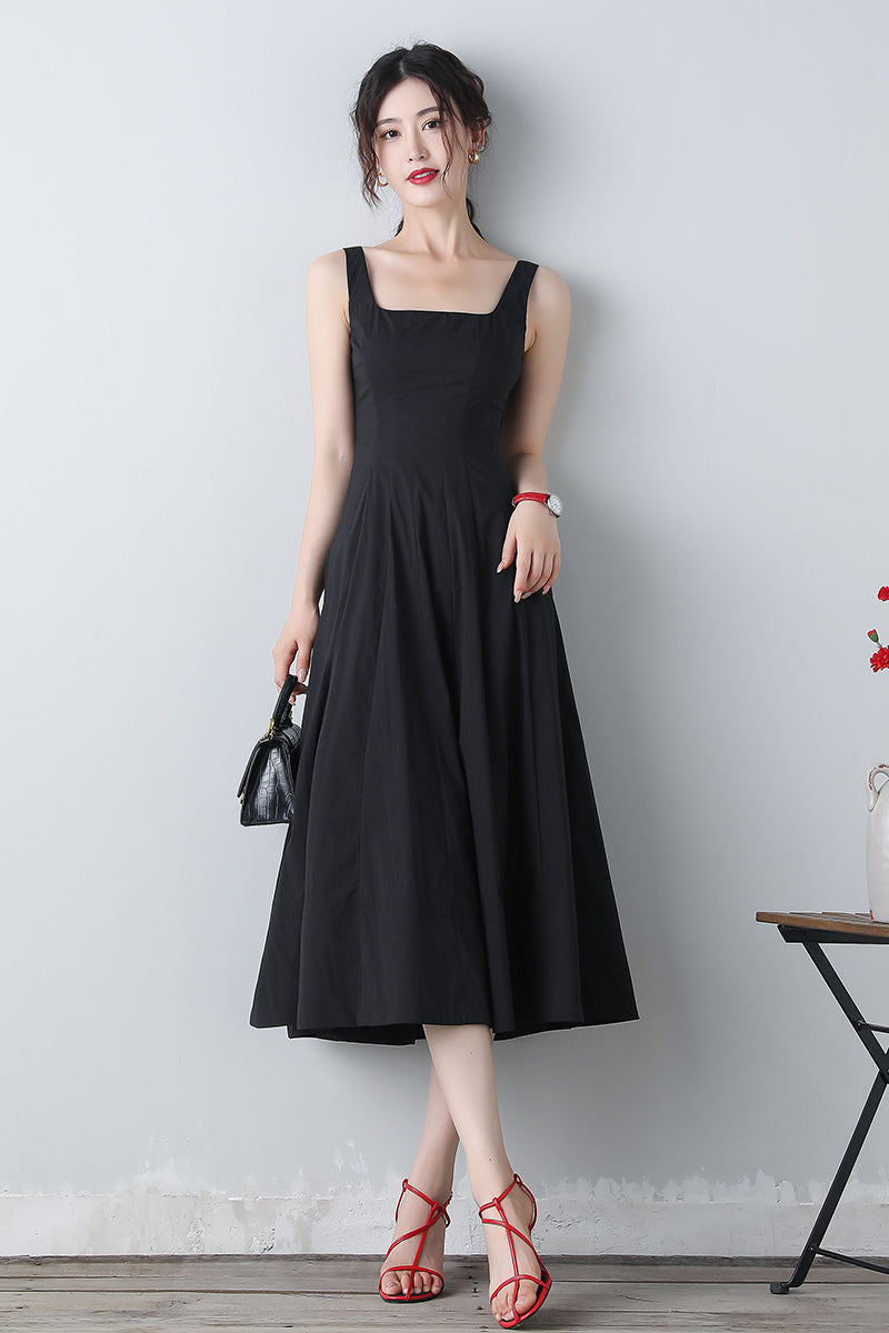 Summer Sleeveless Black Midi Dress C3455