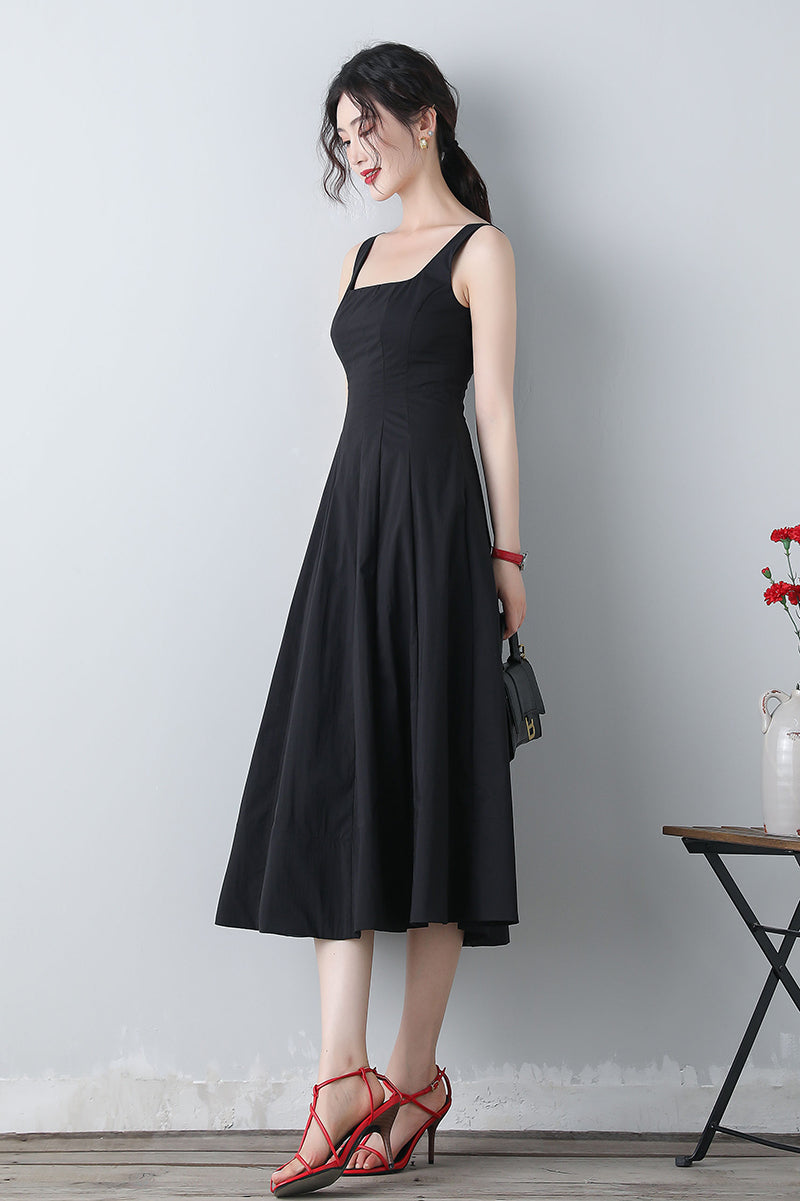 Summer Sleeveless Black Midi Dress C3455