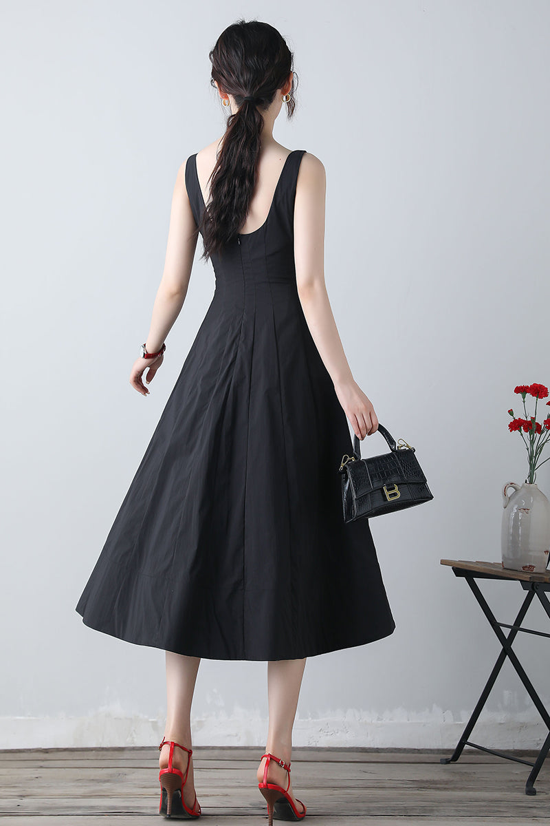 Summer Sleeveless Black Midi Dress C3455