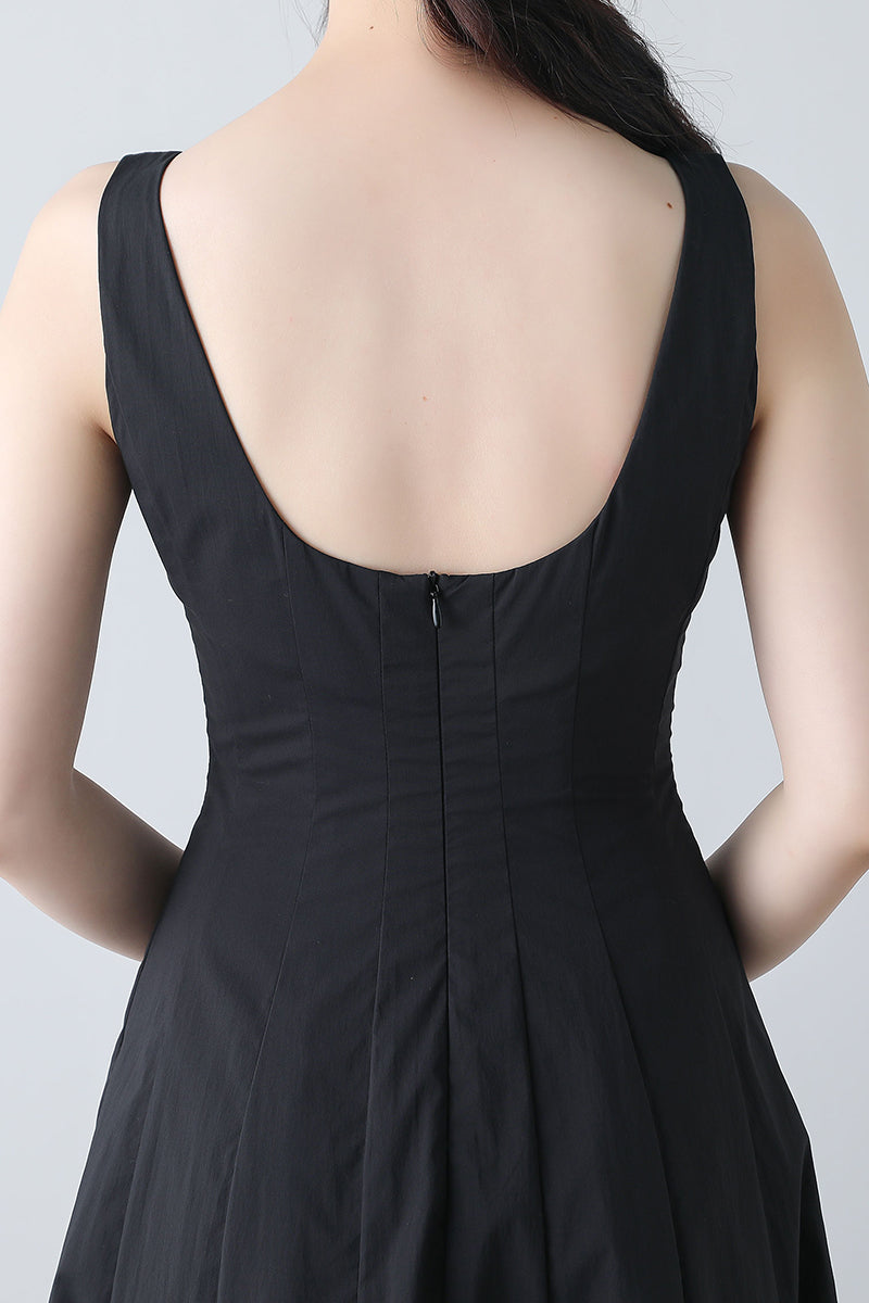 Summer Sleeveless Black Midi Dress C3455