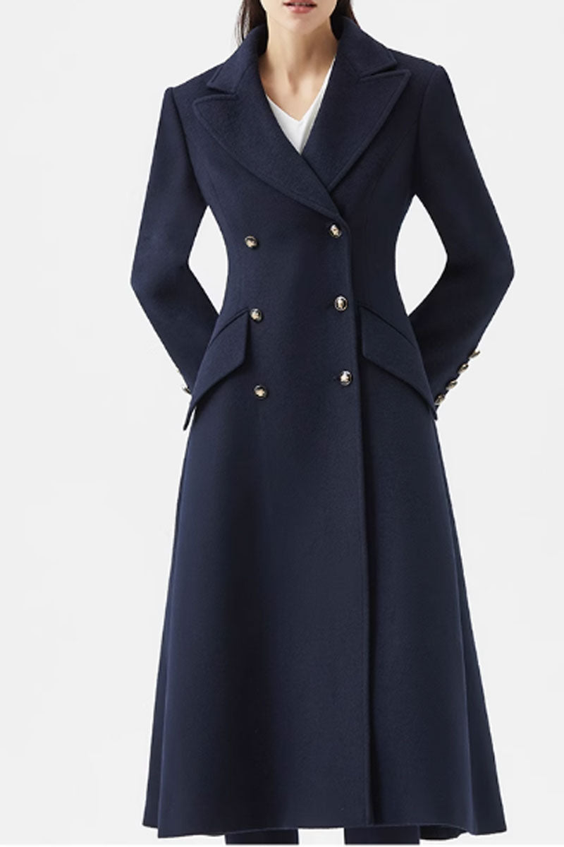 Double breasted long wool coat women C3577