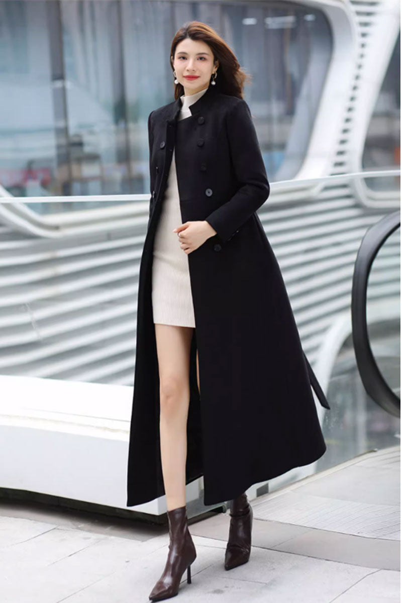 Long wool coat, Black wool coat, A line wool coat C3708