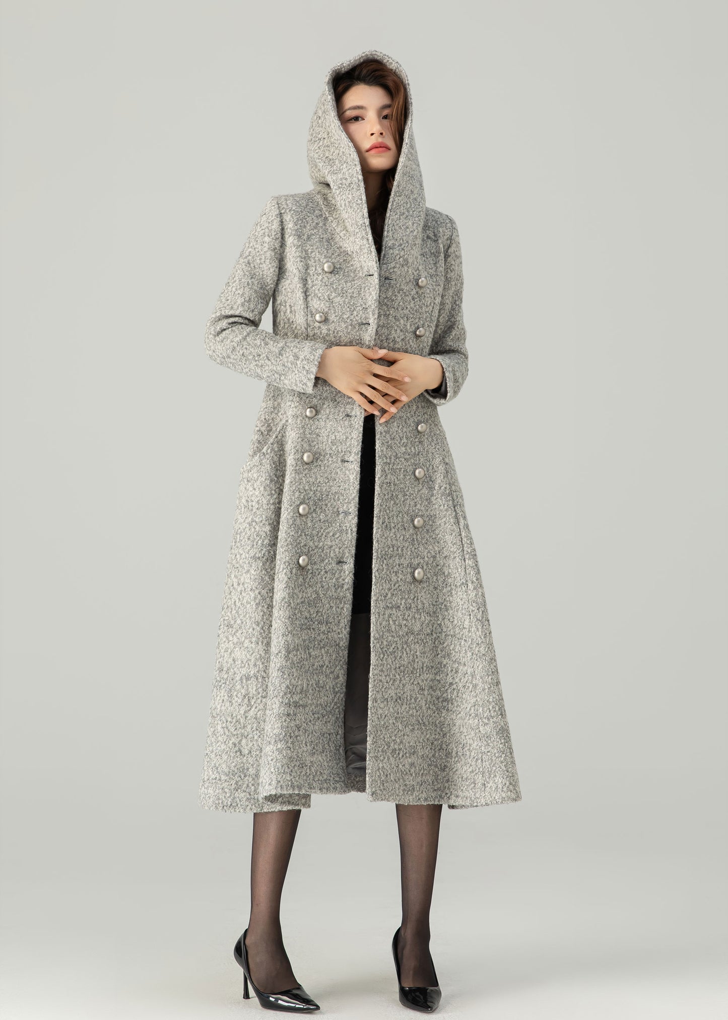 Hooded Wool Coat, Long Wool Coat C3696