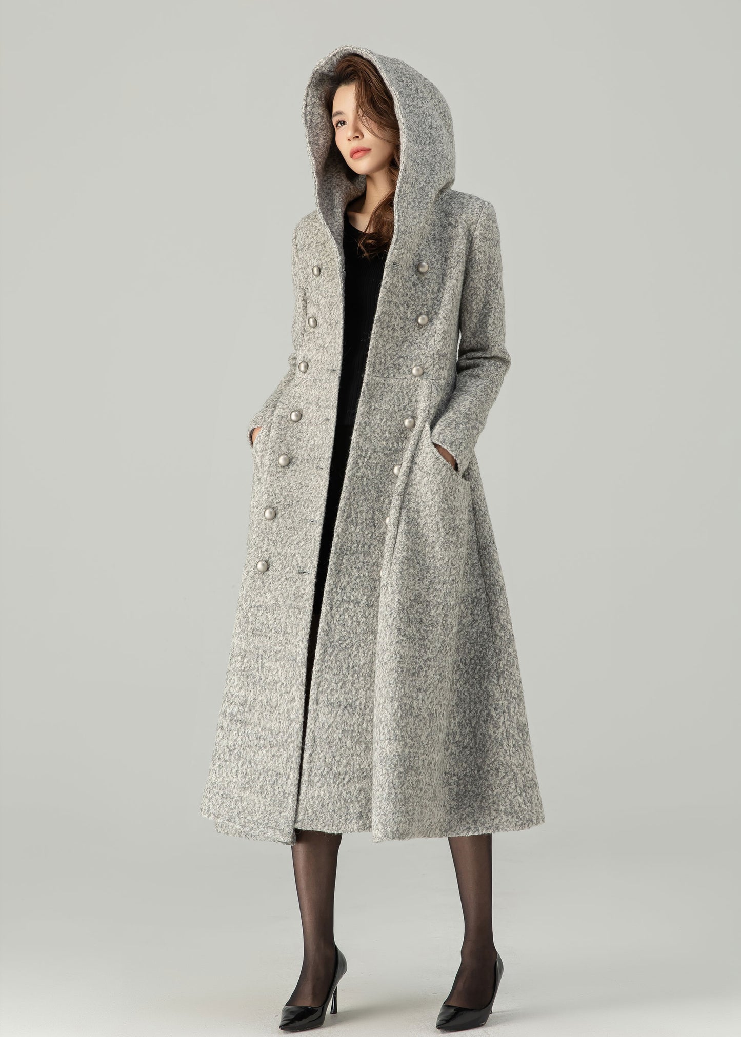 Hooded Wool Coat, Long Wool Coat C3696