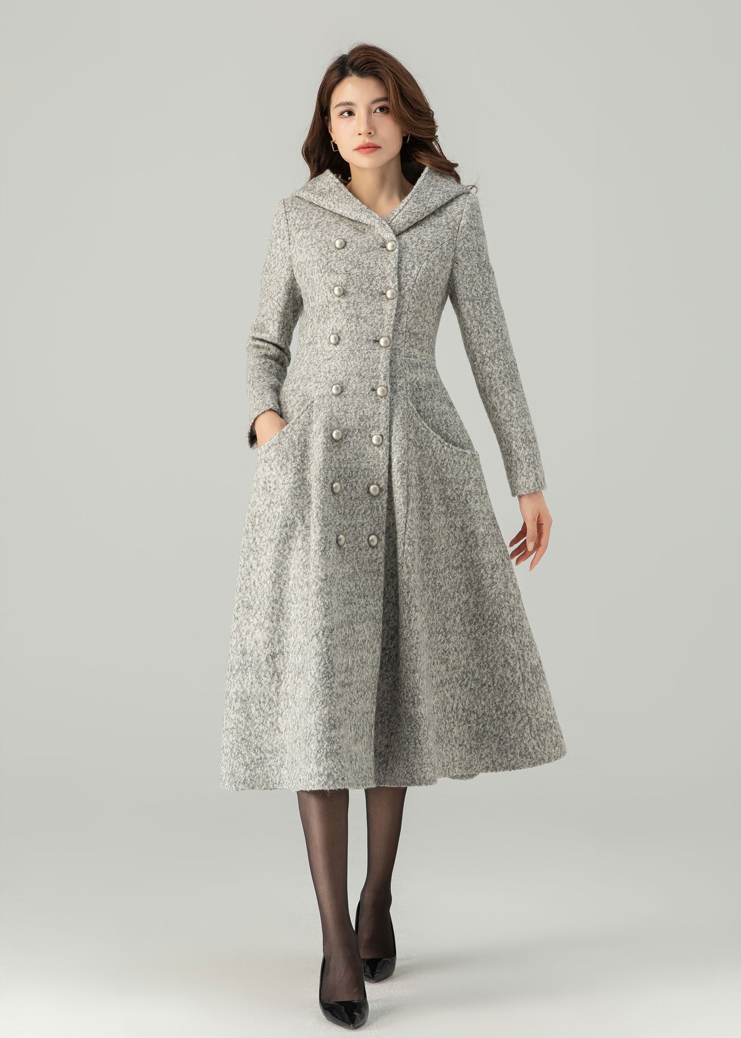 Hooded Wool Coat, Long Wool Coat C3696