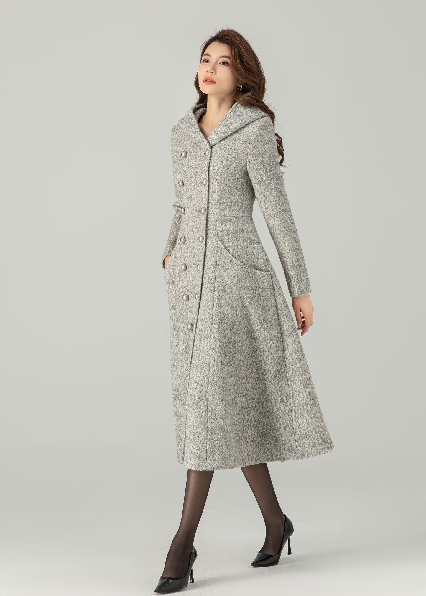 Hooded Wool Coat, Long Wool Coat C3696