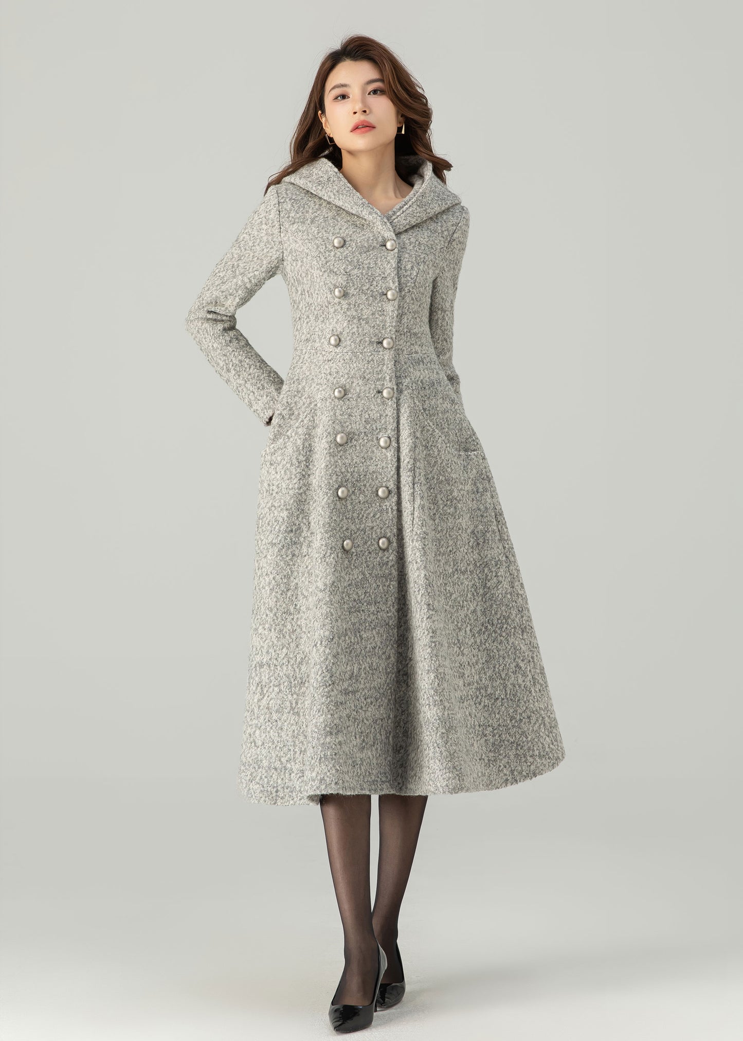 Hooded Wool Coat, Long Wool Coat C3696