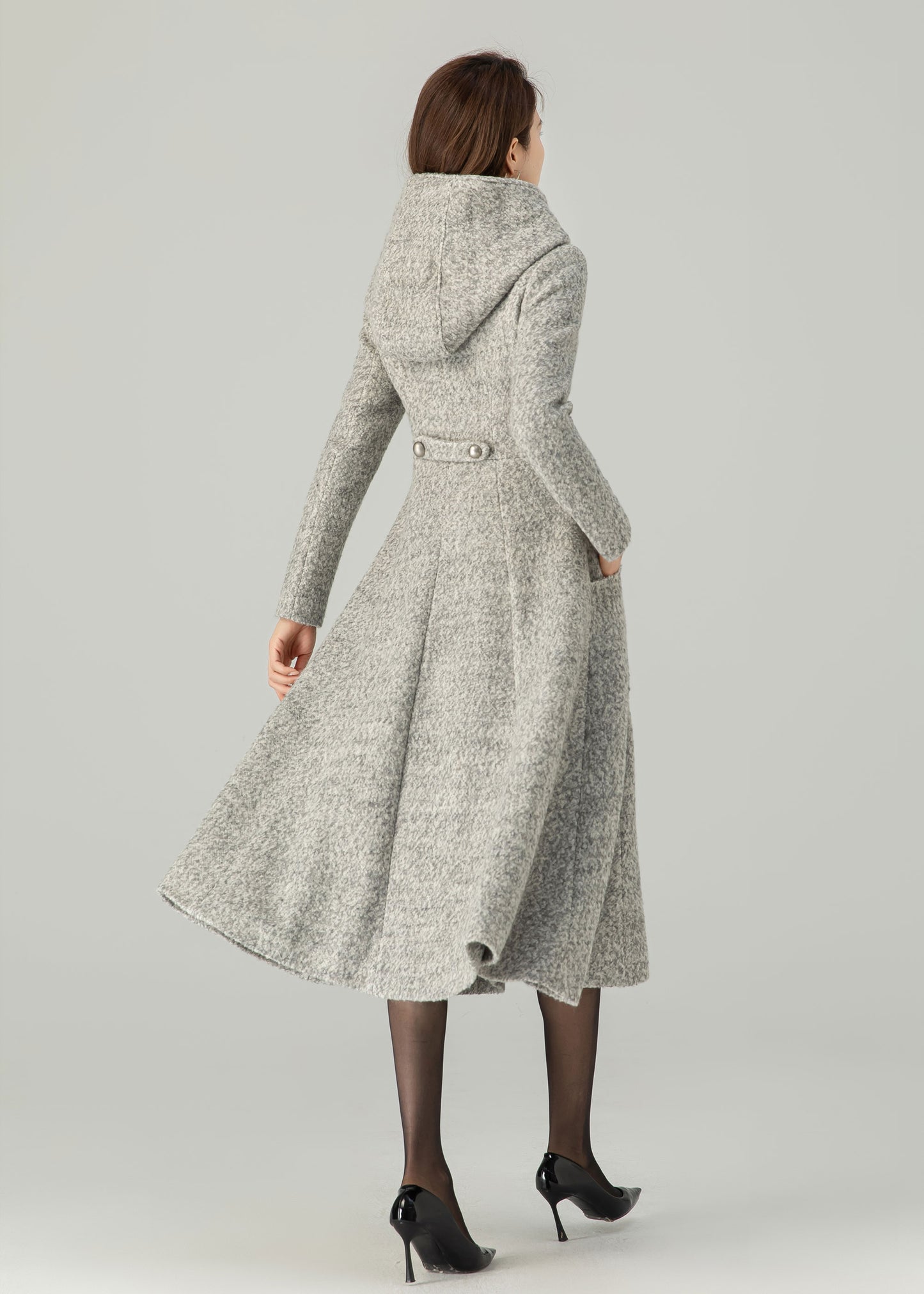 Hooded Wool Coat, Long Wool Coat C3696