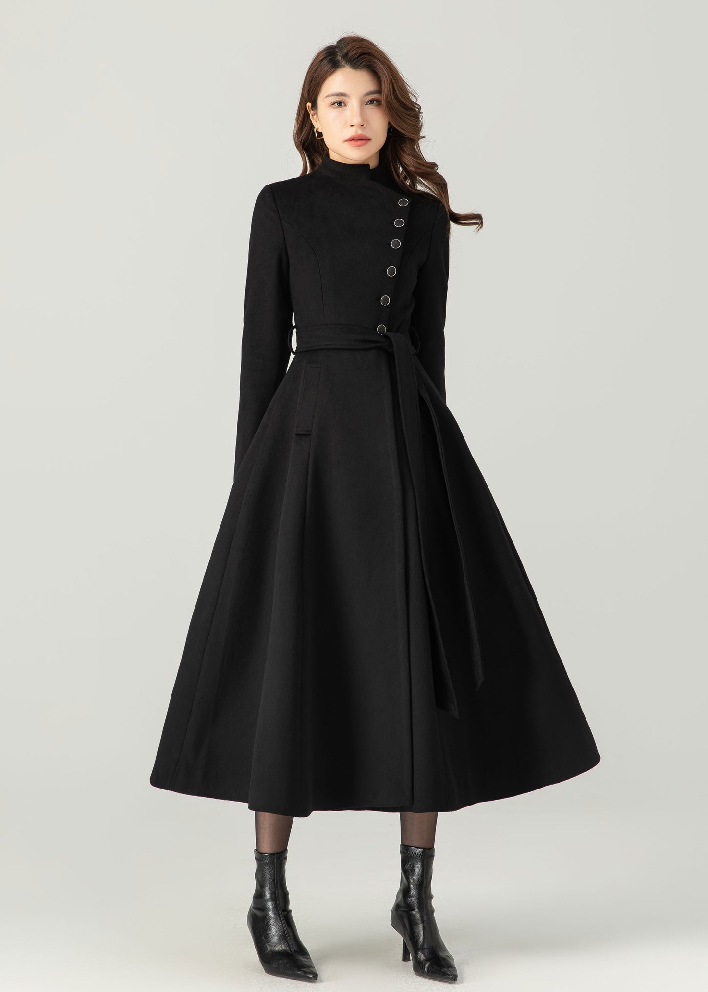 Black Long Wool Coat, Winter Wool Coat women C3706