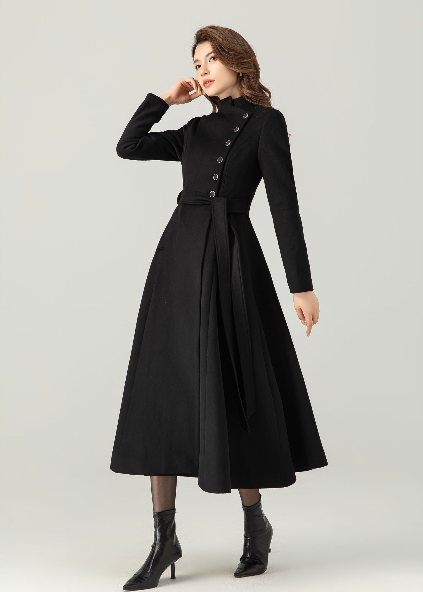 Black Long Wool Coat, Winter Wool Coat women C3706