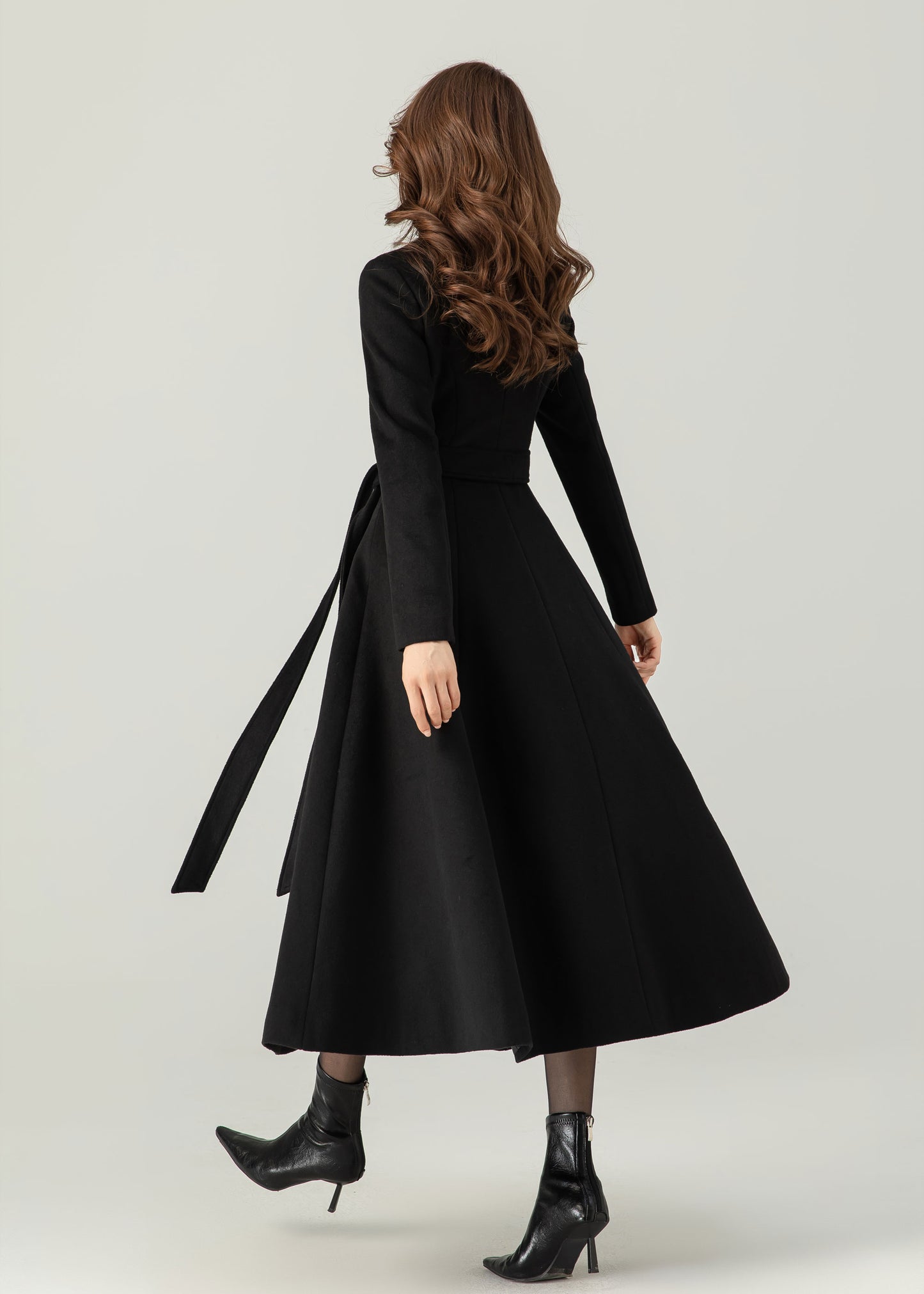 Black Long Wool Coat, Winter Wool Coat women C3706