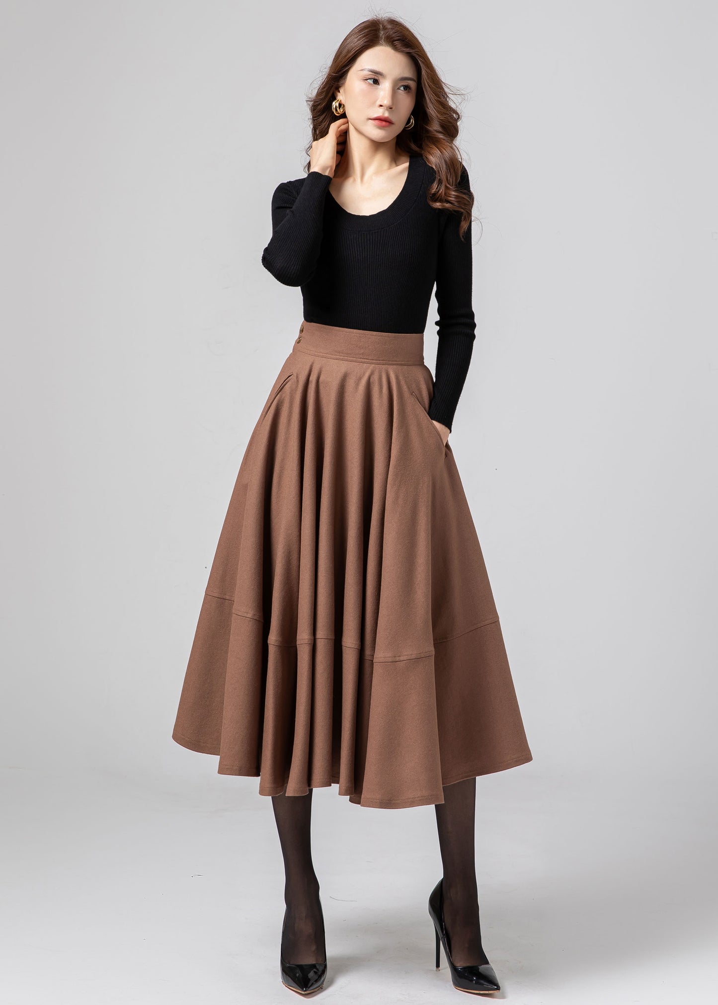 Midi Wool Skirt, Swing Skirt, Wool Skirt Women C3581