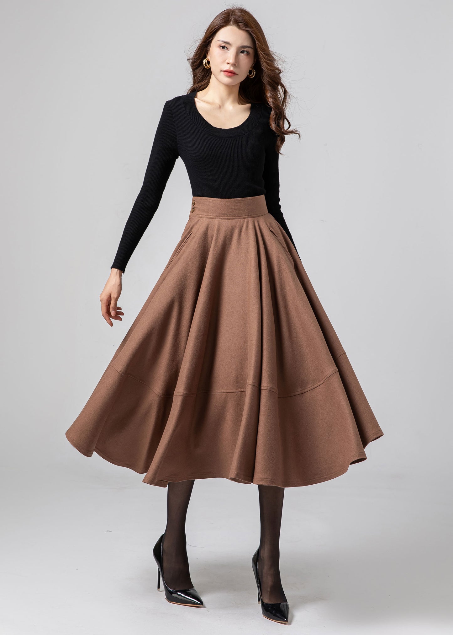 Midi Wool Skirt, Swing Skirt, Wool Skirt Women C3581
