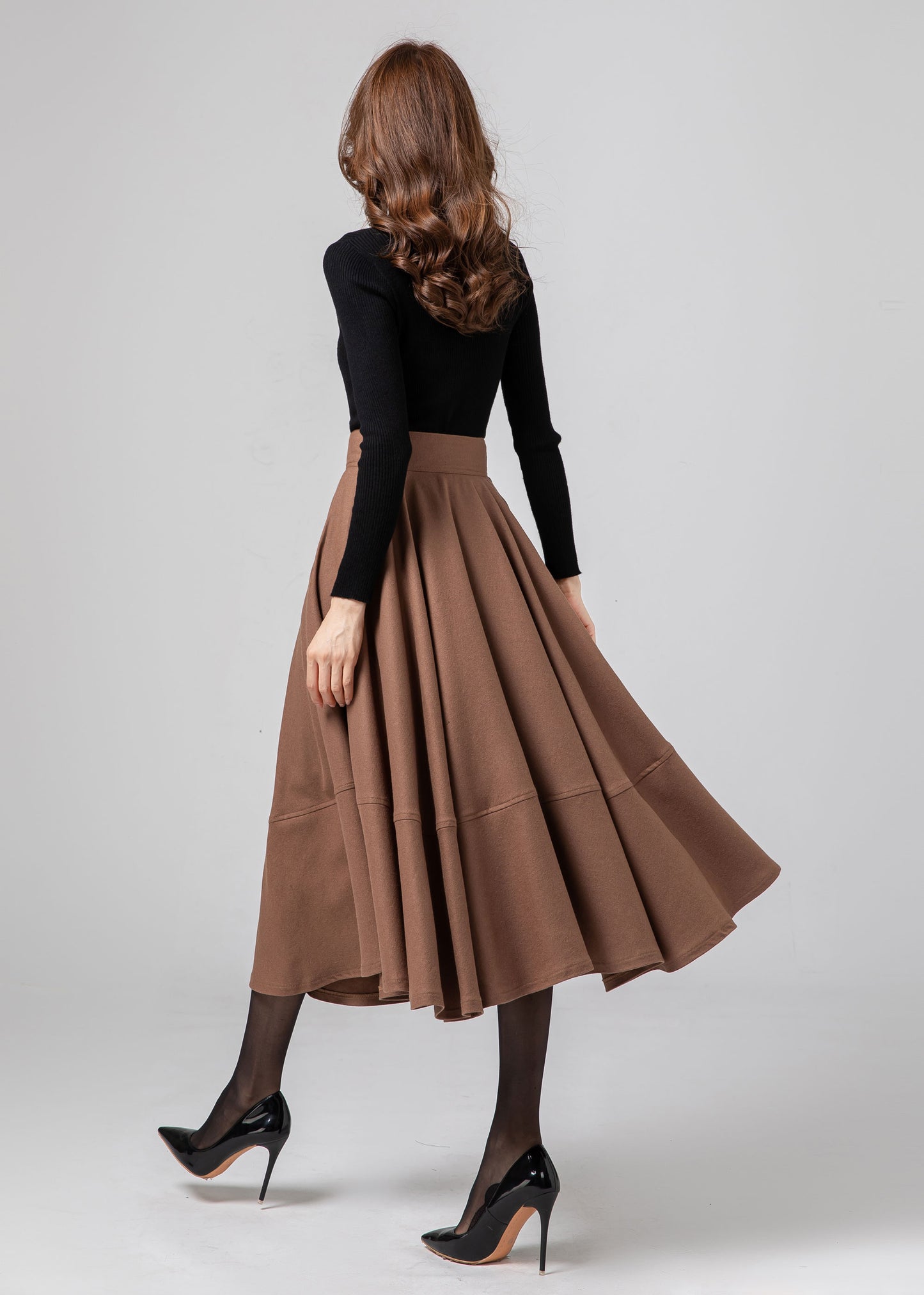 Midi swing winter wool skirt women C4332