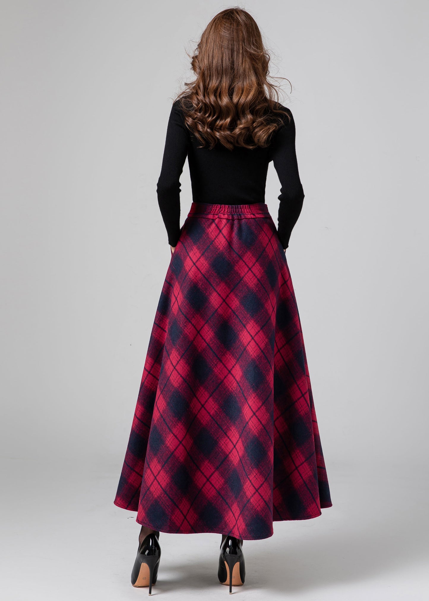 Plaid Wool Maxi Skirt Women C4338