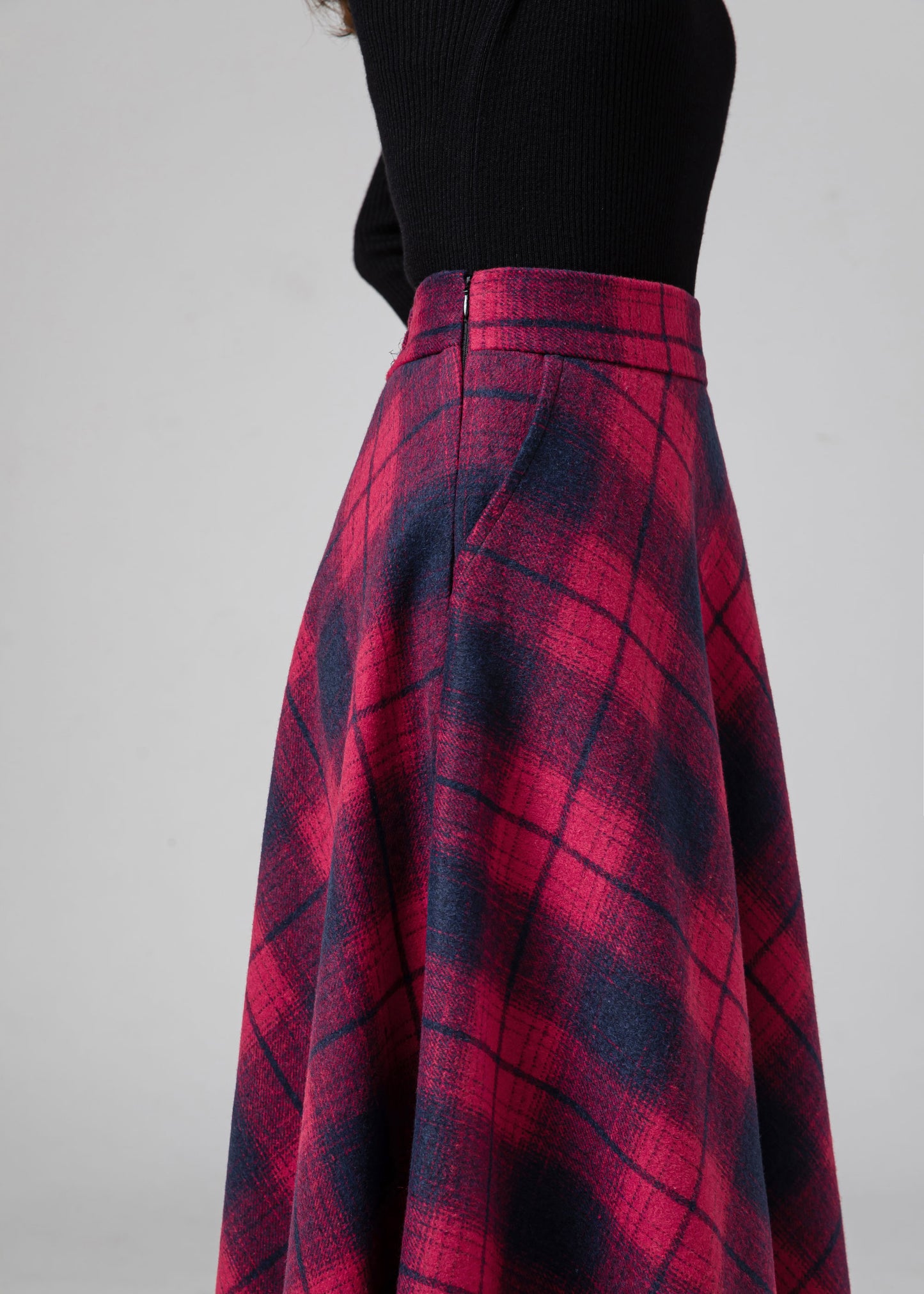 Plaid Wool Maxi Skirt Women C4338