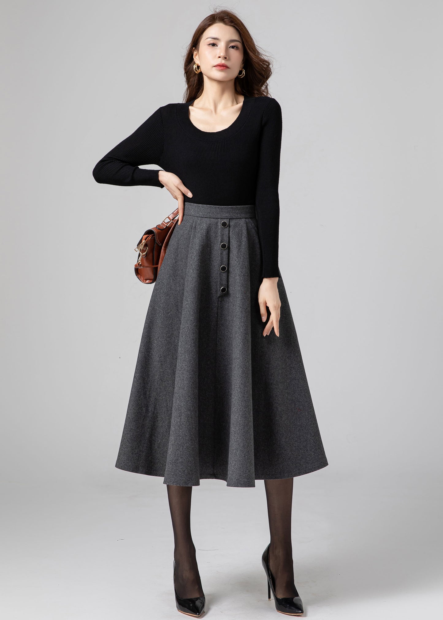 A Line Midi Skirt, Wool Skirt Women C3583