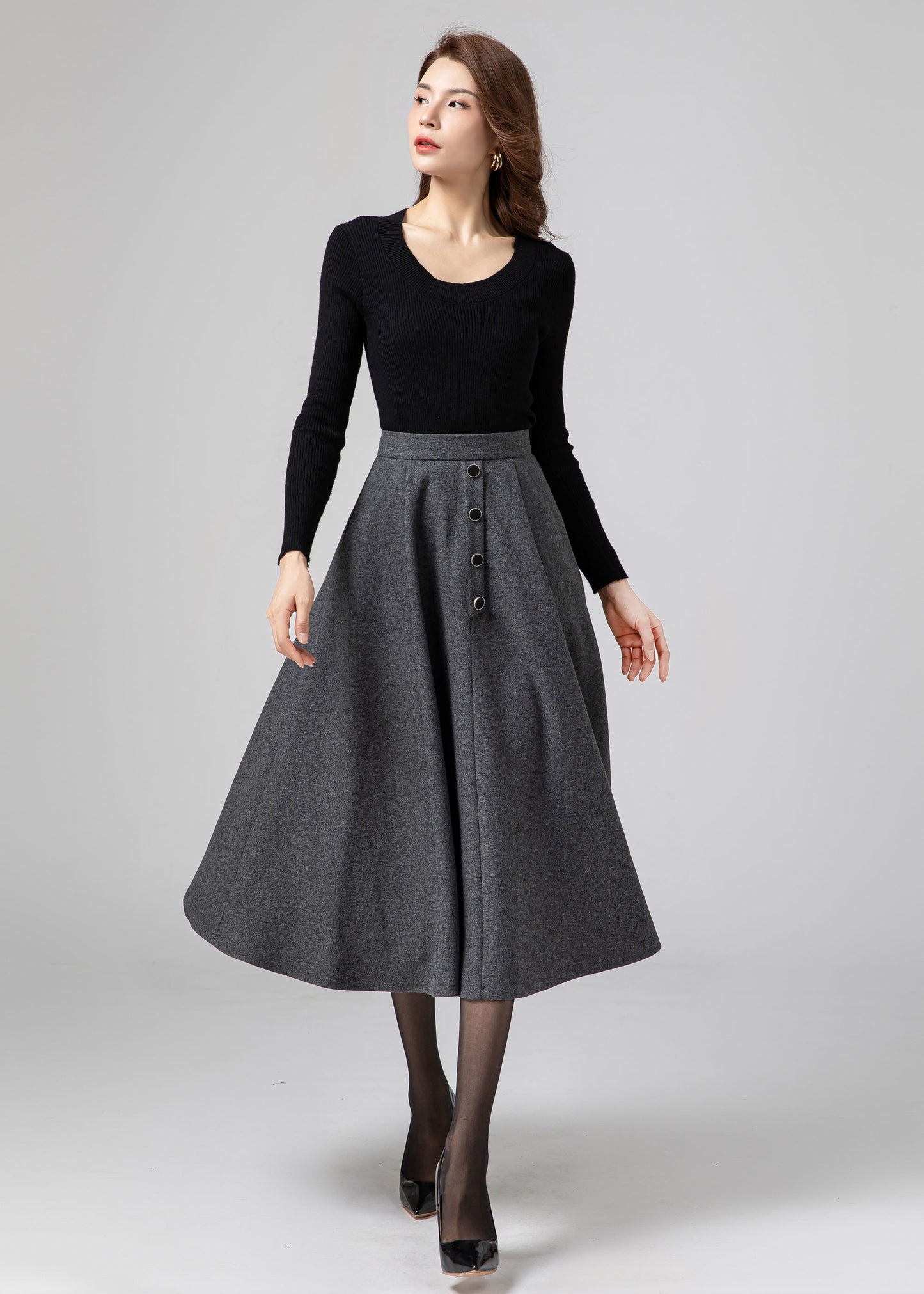 A Line Midi Skirt, Wool Skirt Women C3583