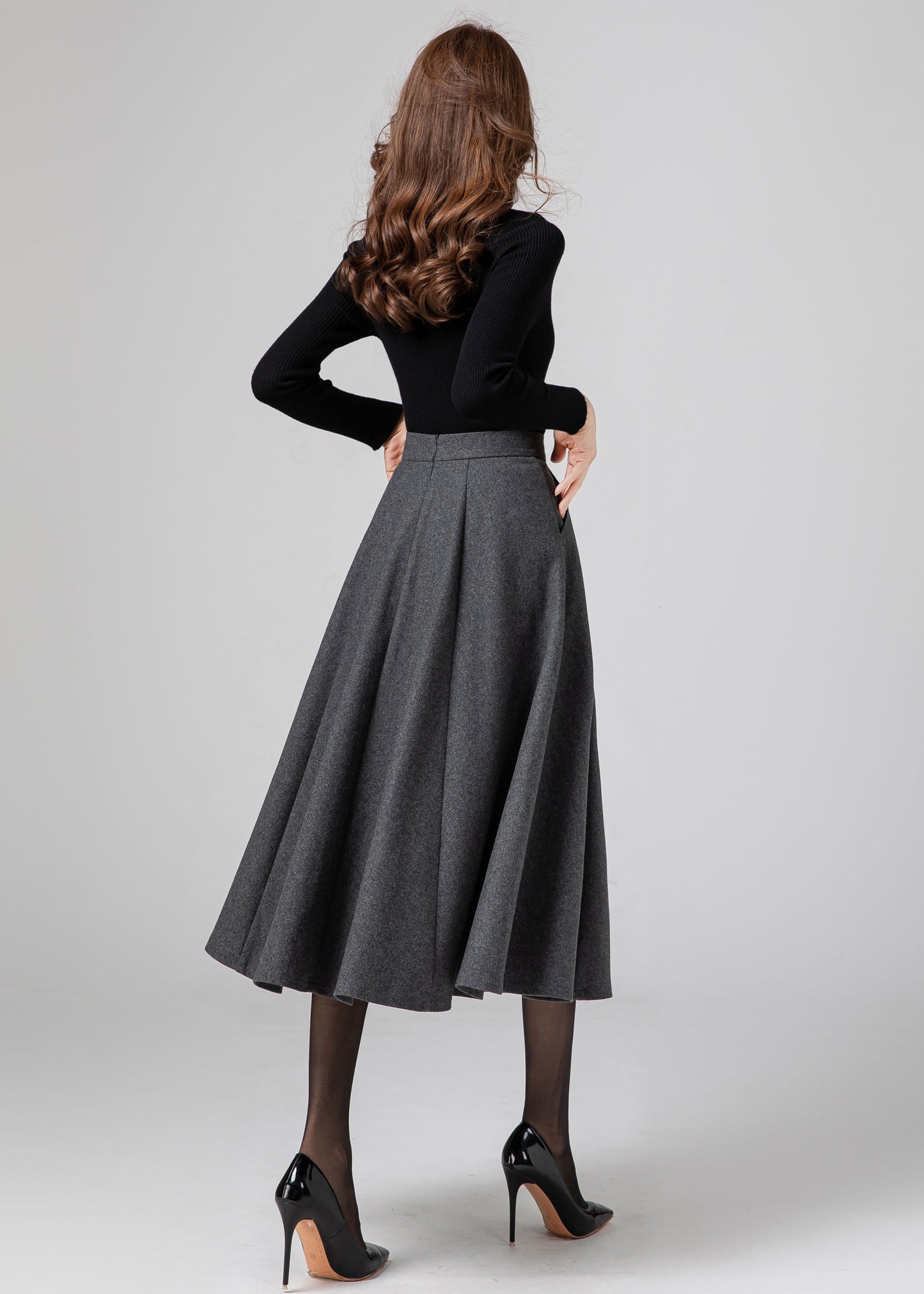 A Line Midi Skirt, Wool Skirt Women C3583