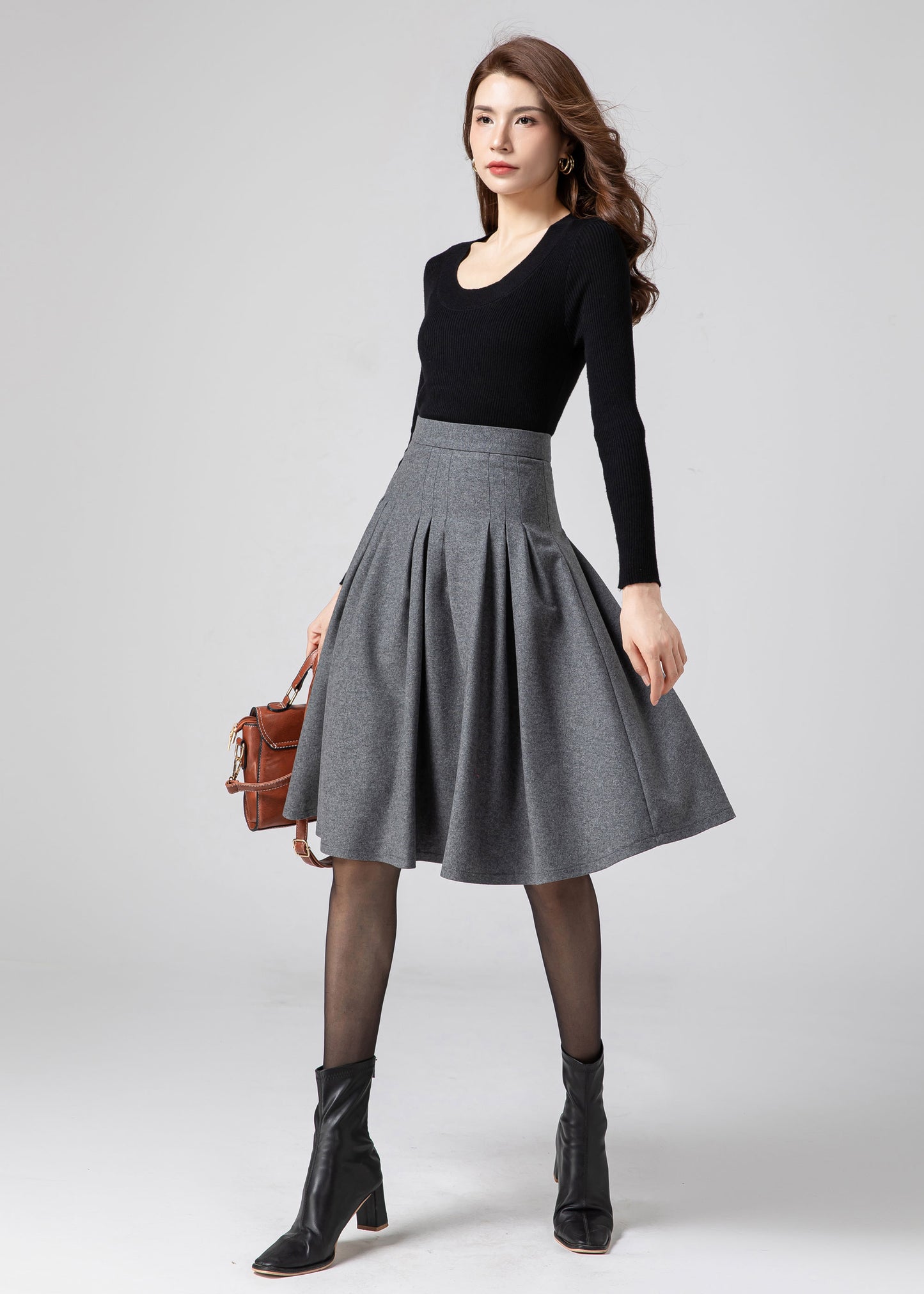 Skater Wool Pleated skirt Women C3585