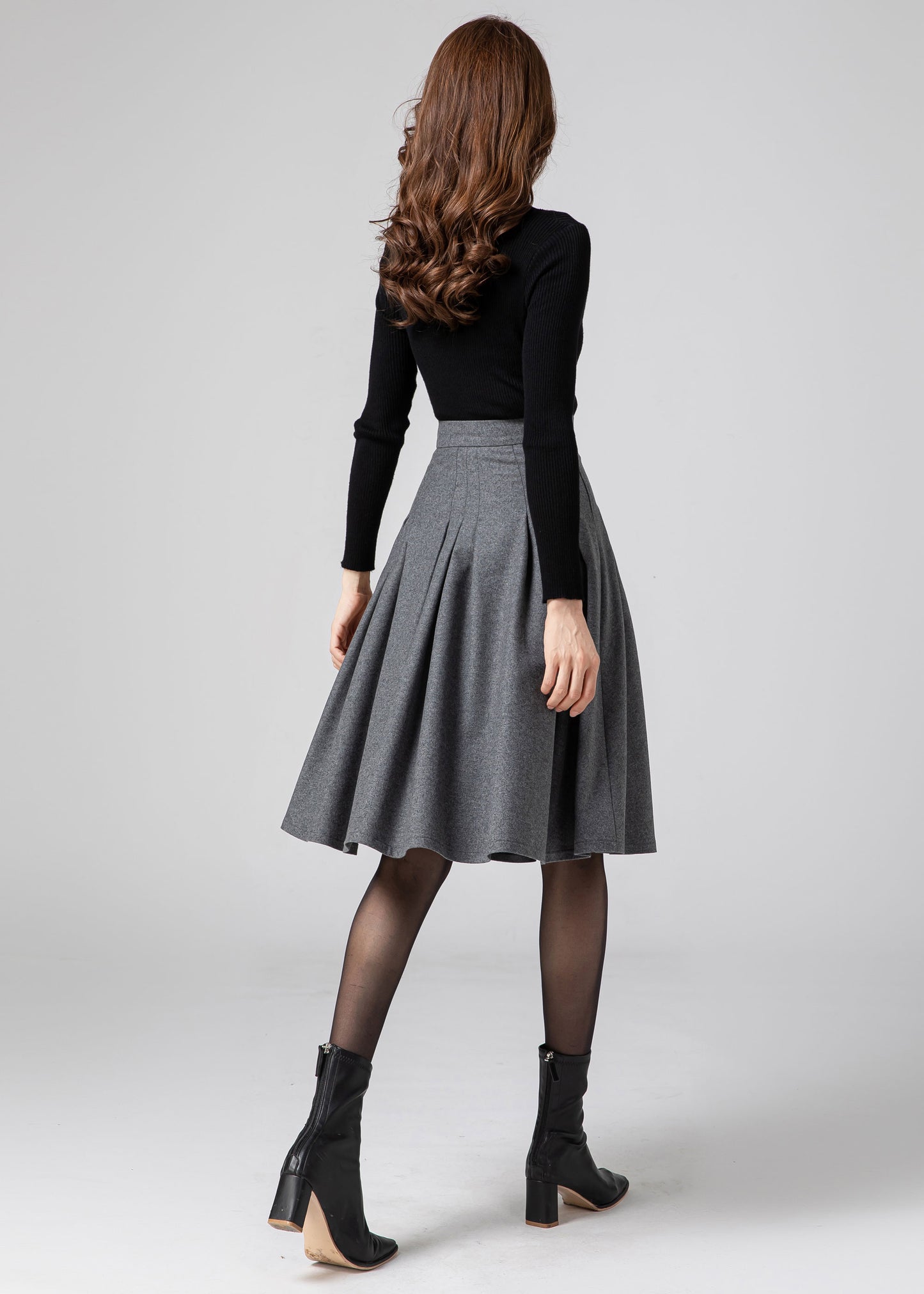 Skater Wool Pleated skirt Women C3585