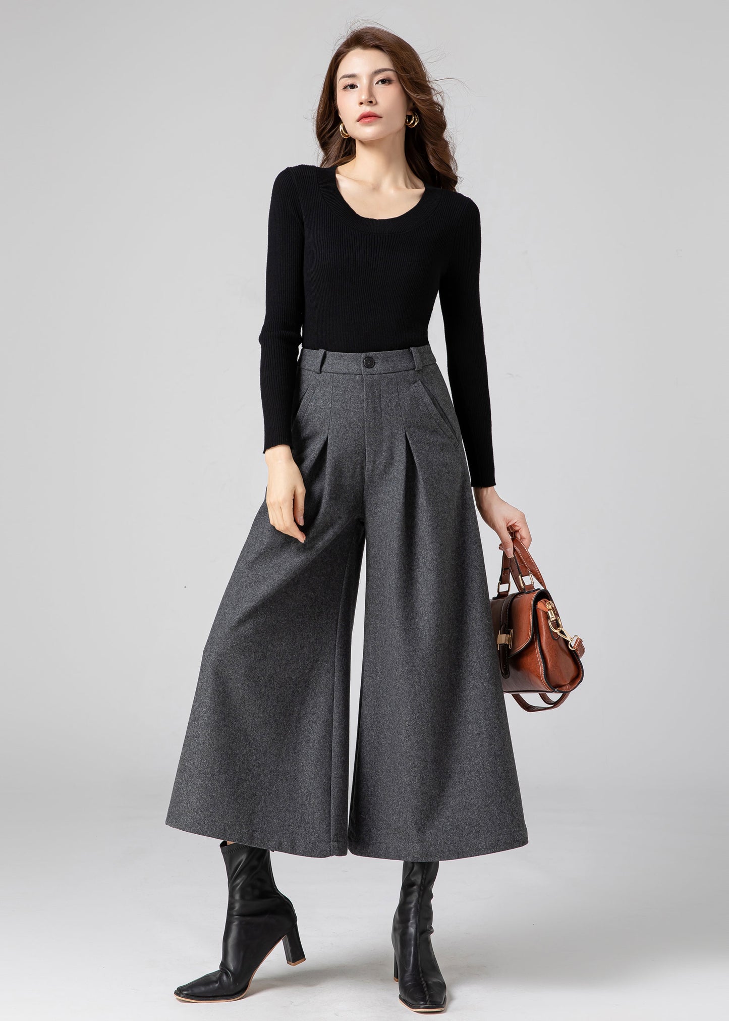 Palazzo Wool Pants Women, Wide Leg Pants C3587
