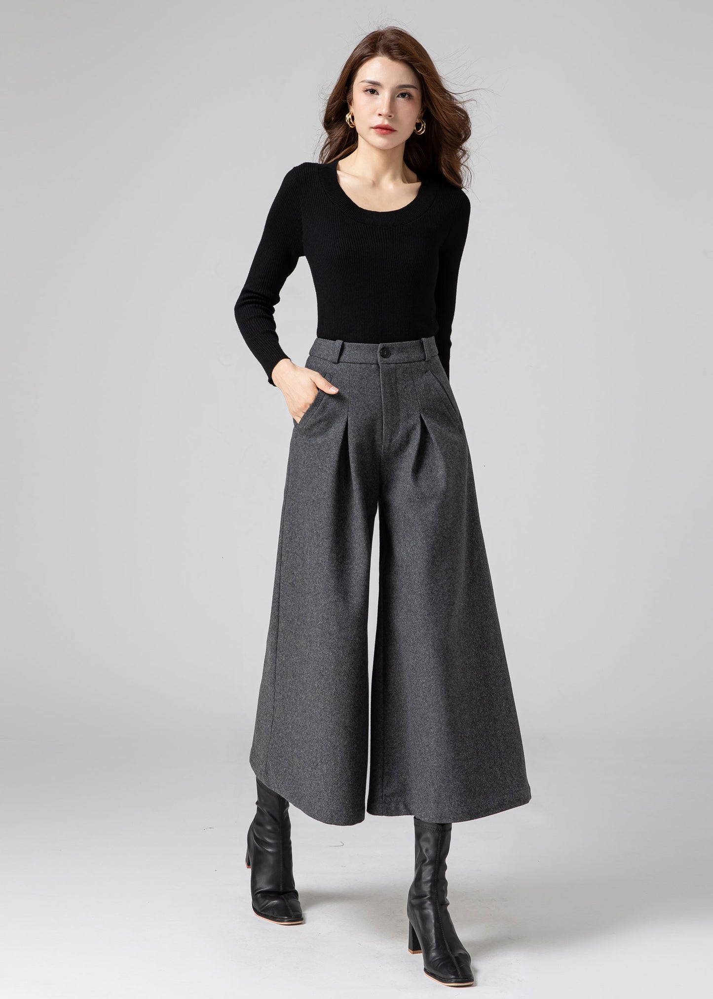 Palazzo Wool Pants Women, Wide Leg Pants C3587