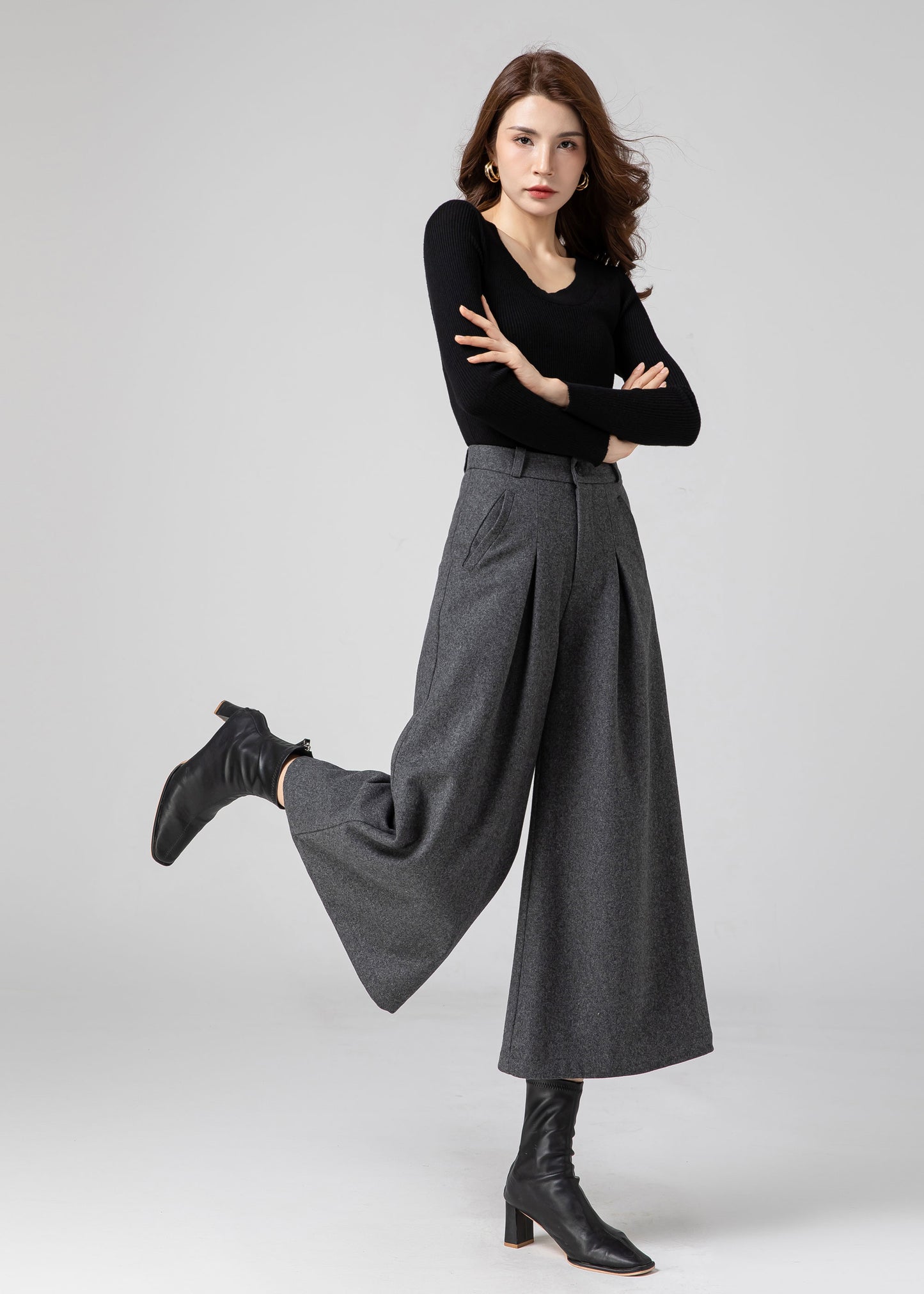 Palazzo Wool Pants Women, Wide Leg Pants C3587