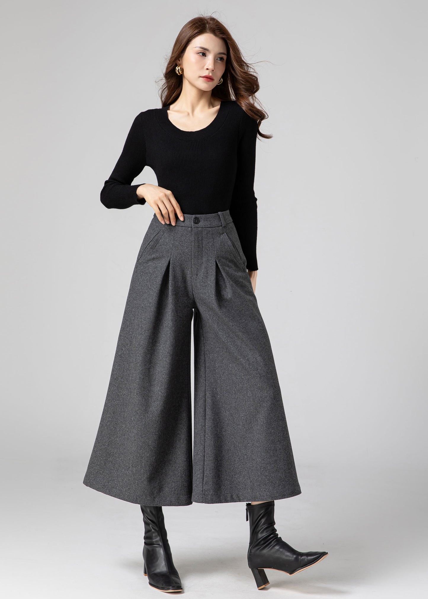 Palazzo Wool Pants Women, Wide Leg Pants C3587