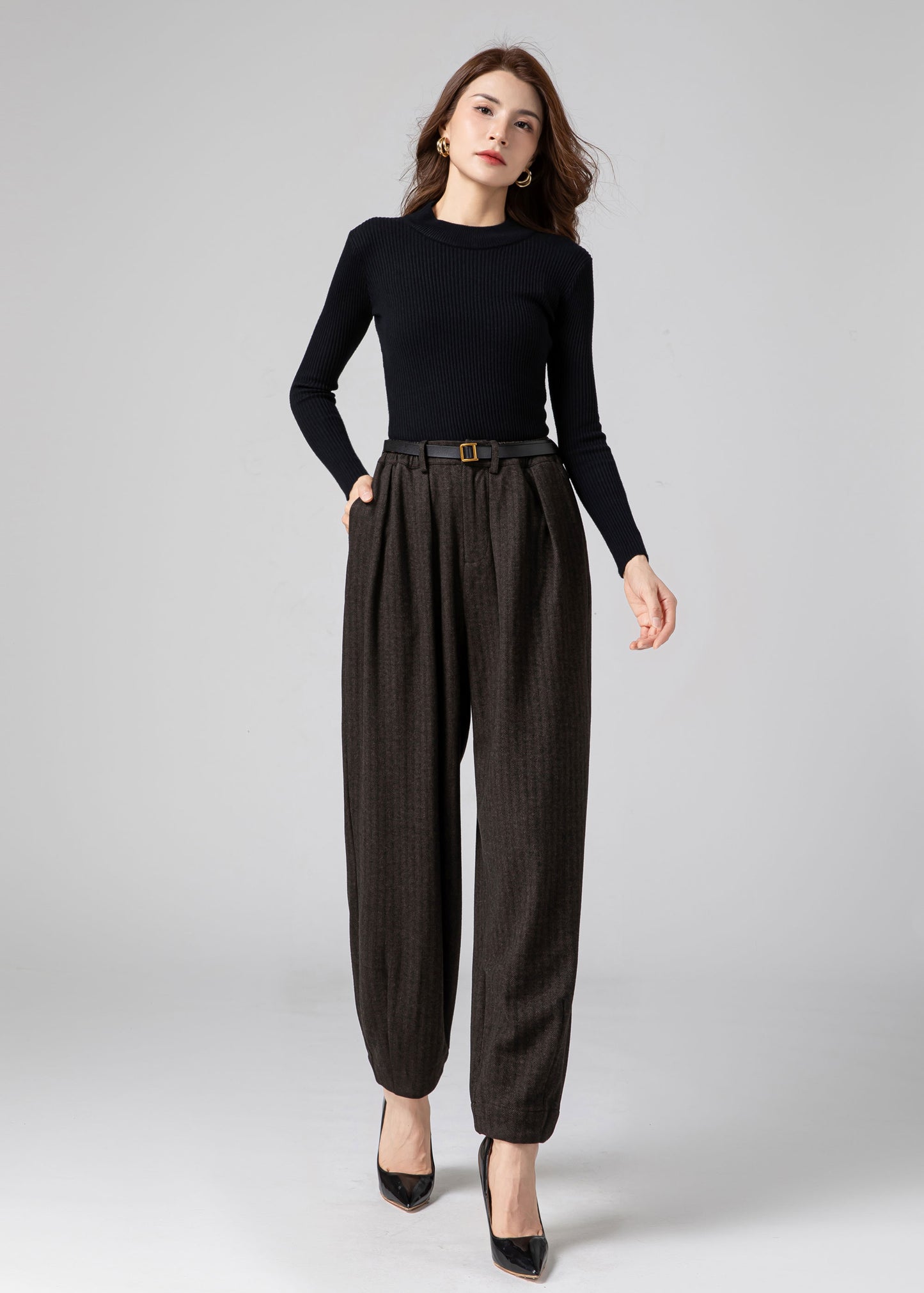 Wool Harem Pants, Long Wool Pants Women C3588