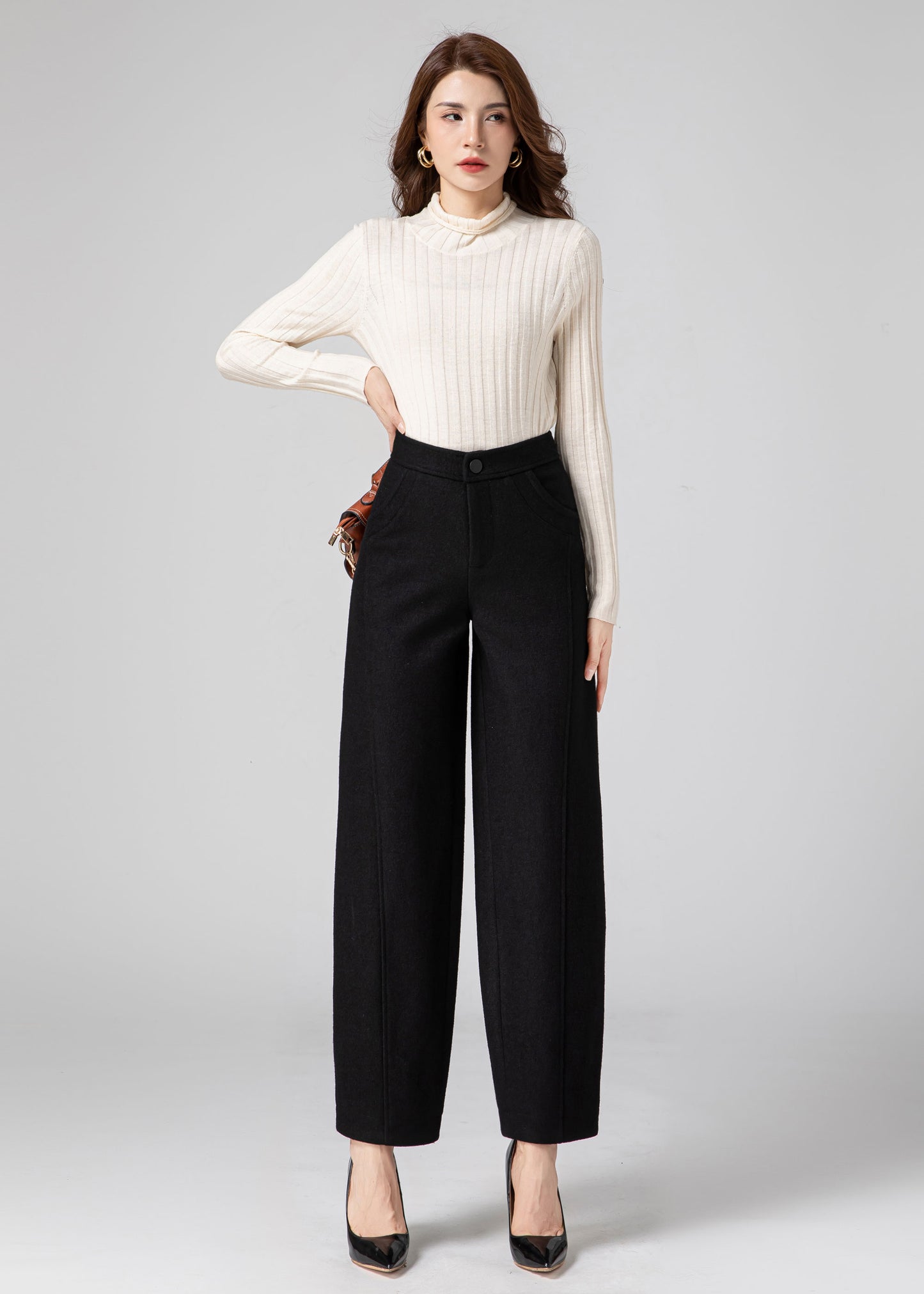 Wool Pants Women, Tapered Pants, Black Wool Pants C3589