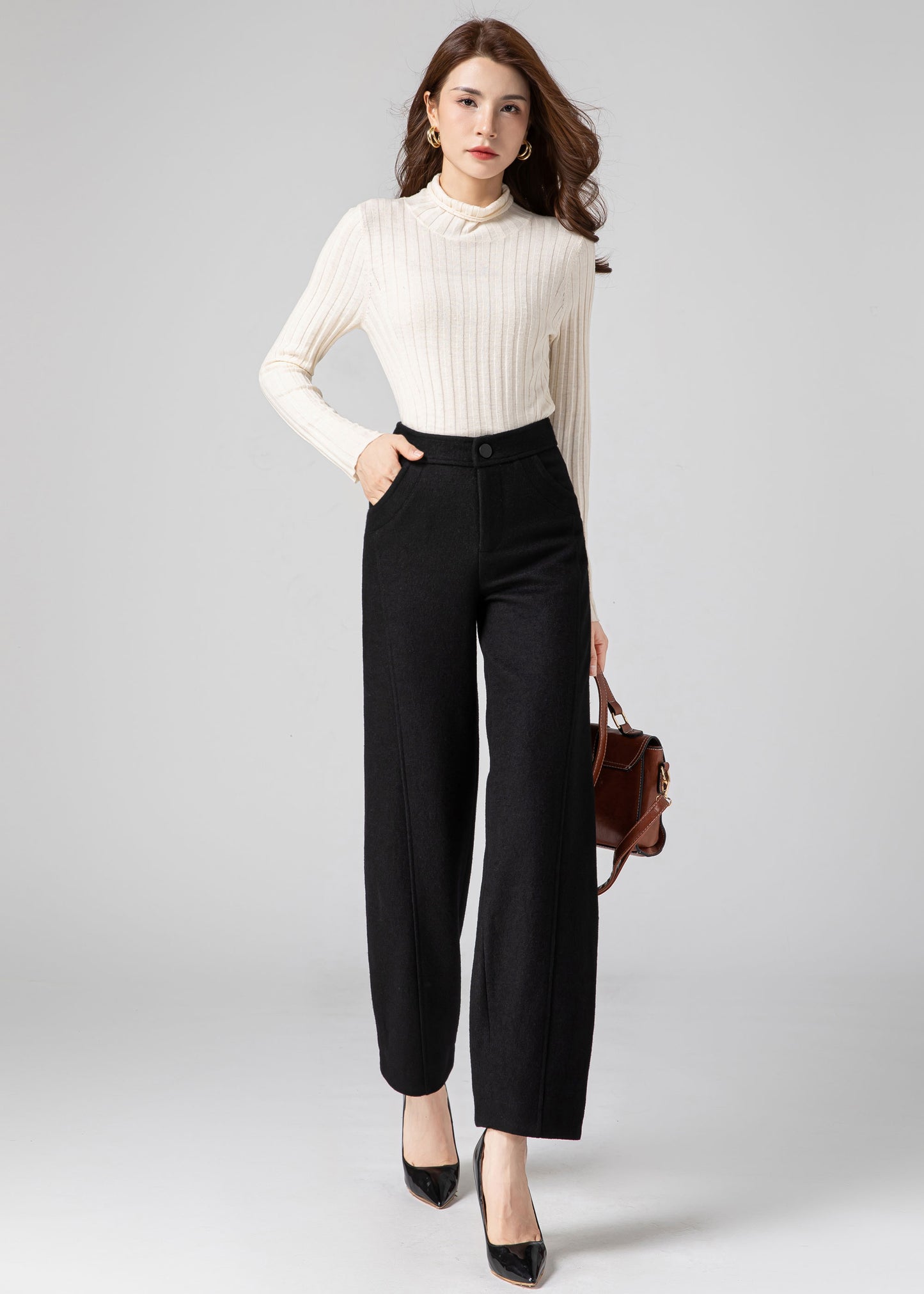 Wool Pants Women, Tapered Pants, Black Wool Pants C3589
