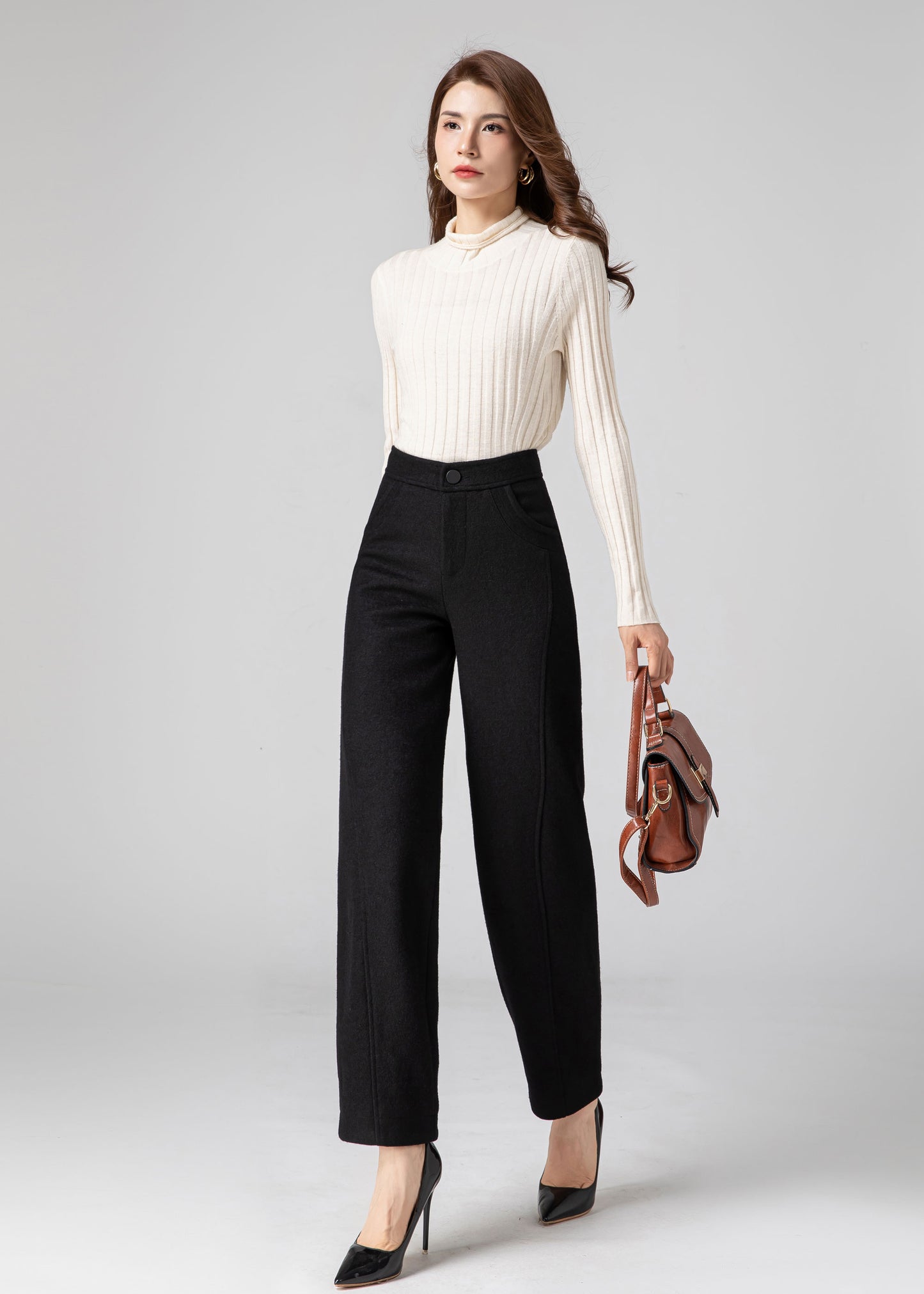 Wool Pants Women, Tapered Pants, Black Wool Pants C3589