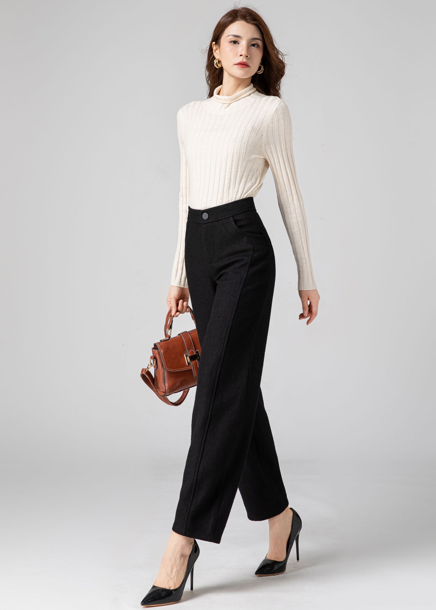 Wool Pants Women, Tapered Pants, Black Wool Pants C3589