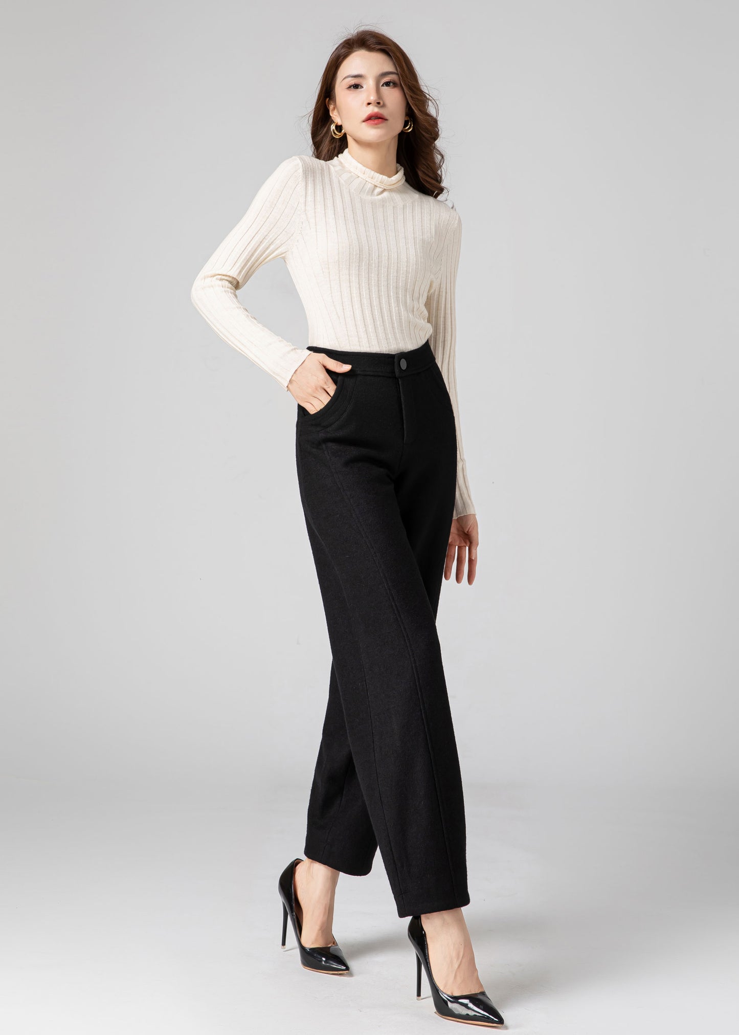 Wool Pants Women, Tapered Pants, Black Wool Pants C3589