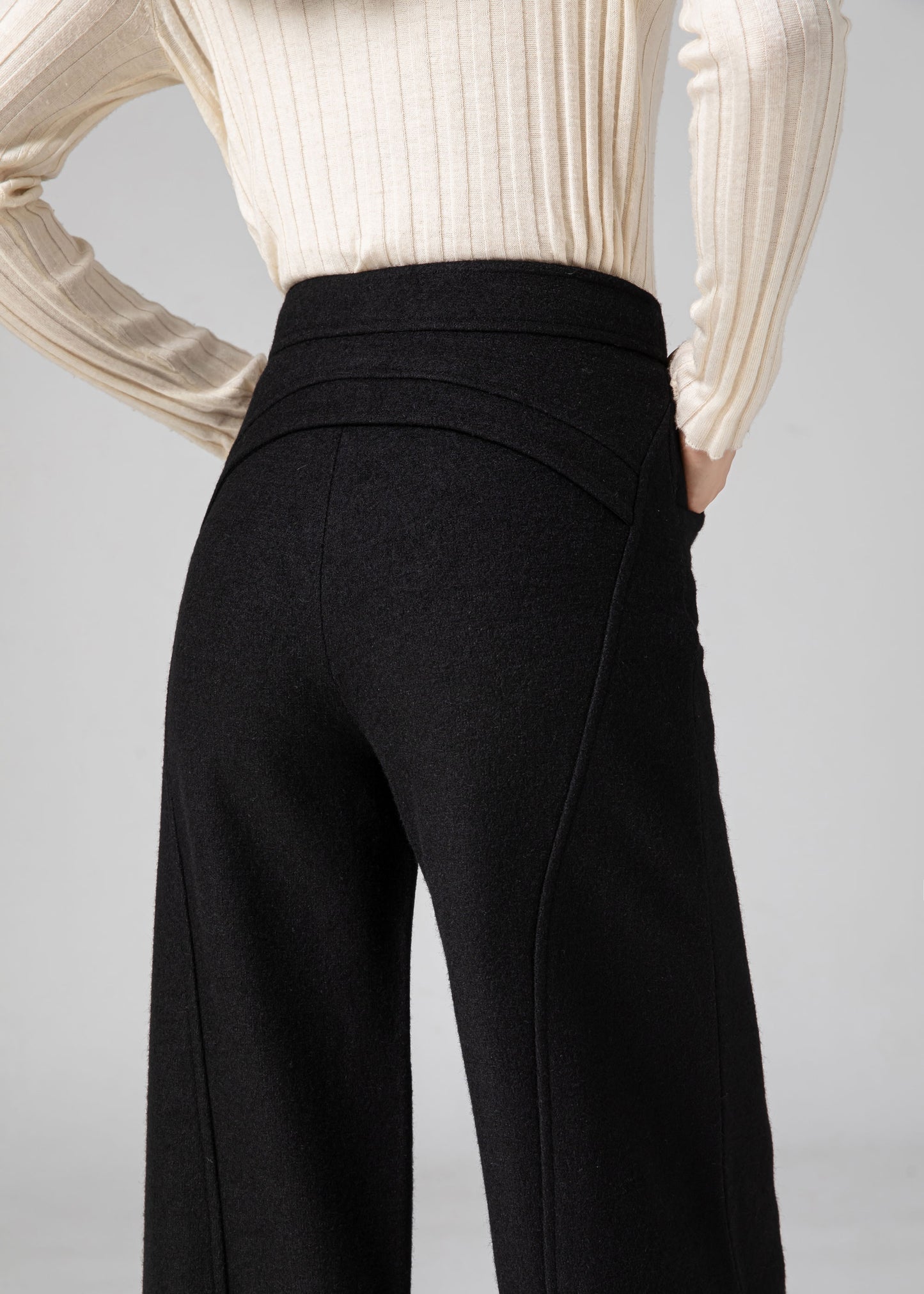 Wool Pants Women, Tapered Pants, Black Wool Pants C3589