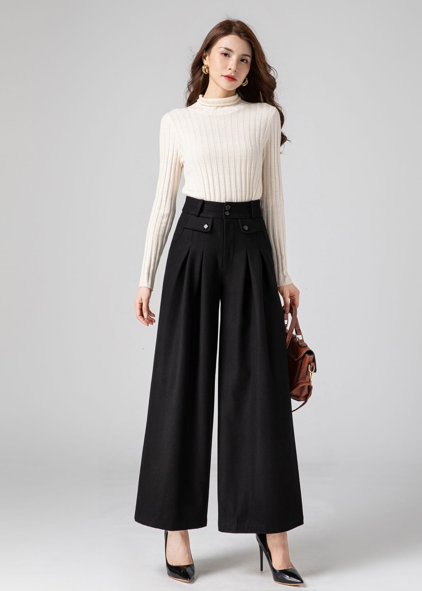Wide Leg Wool Pants Women, Palazzo Pants C3590