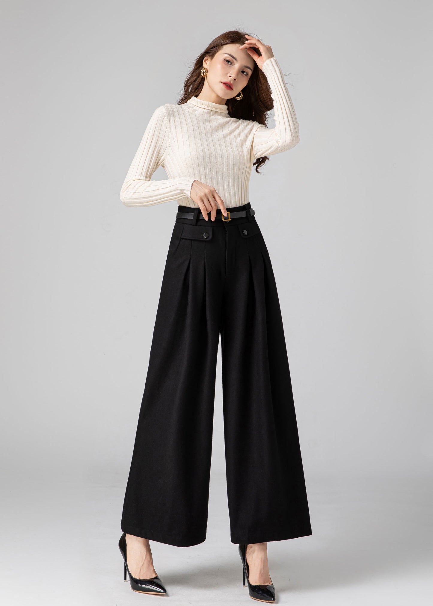 Wide Leg Wool Pants Women, Palazzo Pants C3590