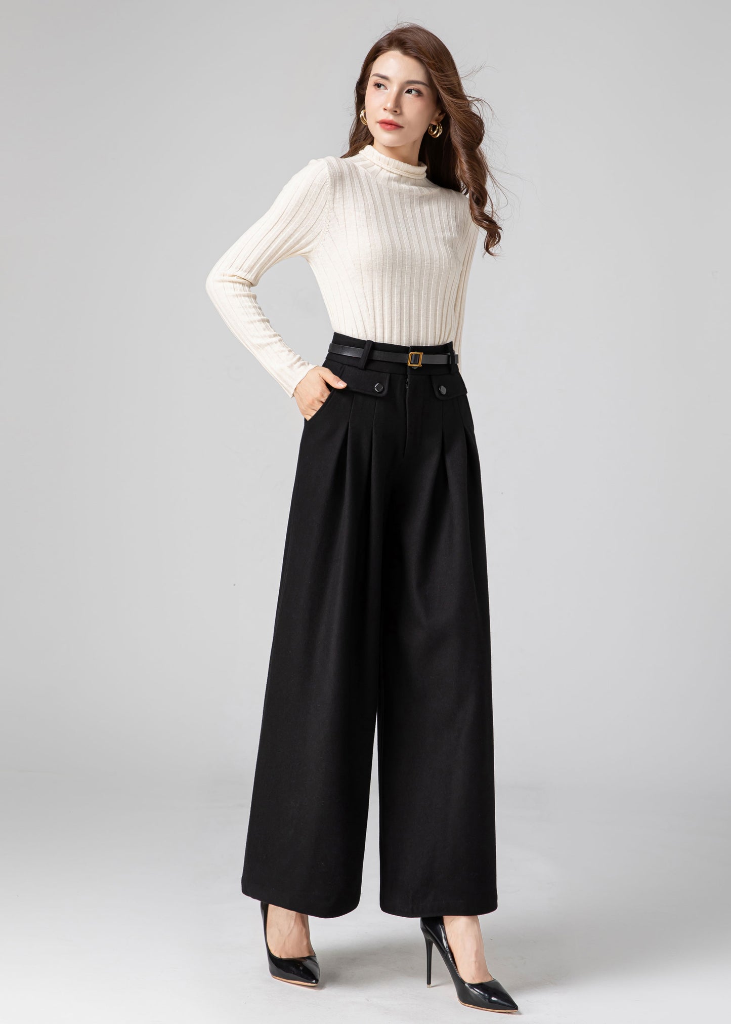 Wide Leg Wool Pants Women, Palazzo Pants C3590
