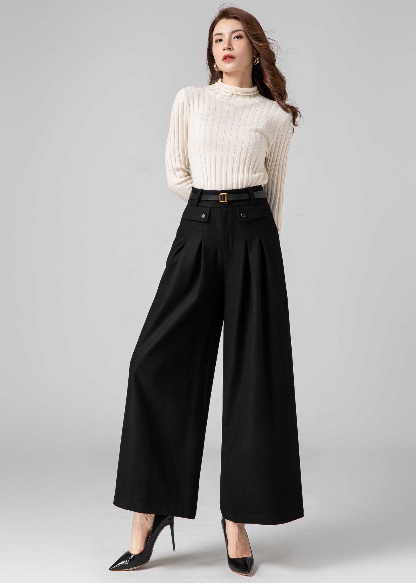 Wide Leg Wool Pants Women, Palazzo Pants C3590