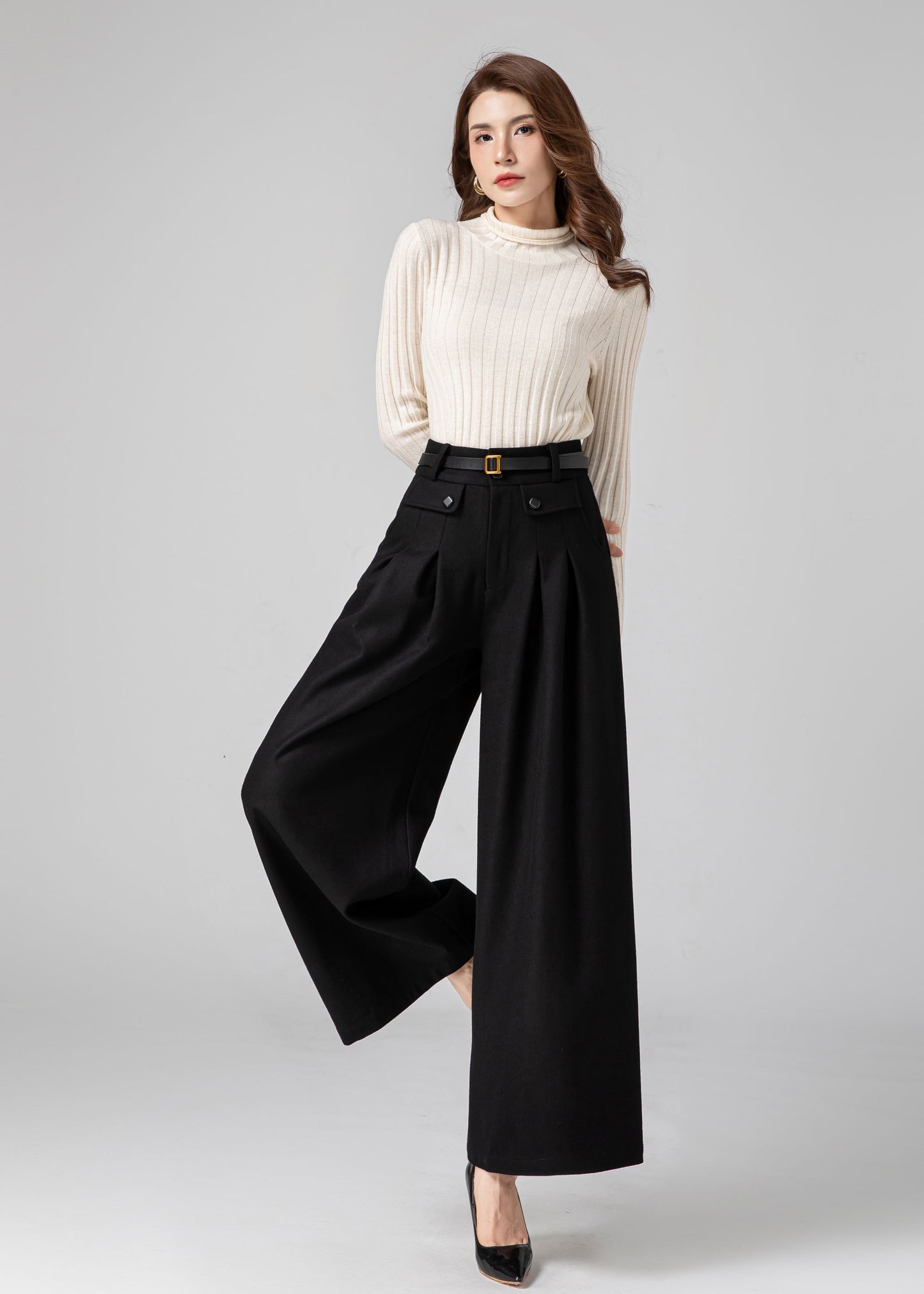 Wide Leg Wool Pants Women, Palazzo Pants C3590