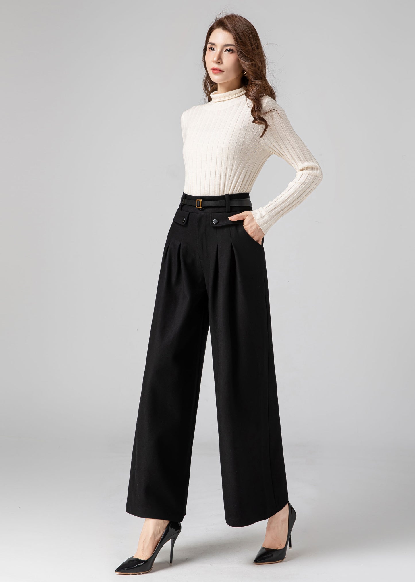 Wide Leg Wool Pants Women, Palazzo Pants C3590