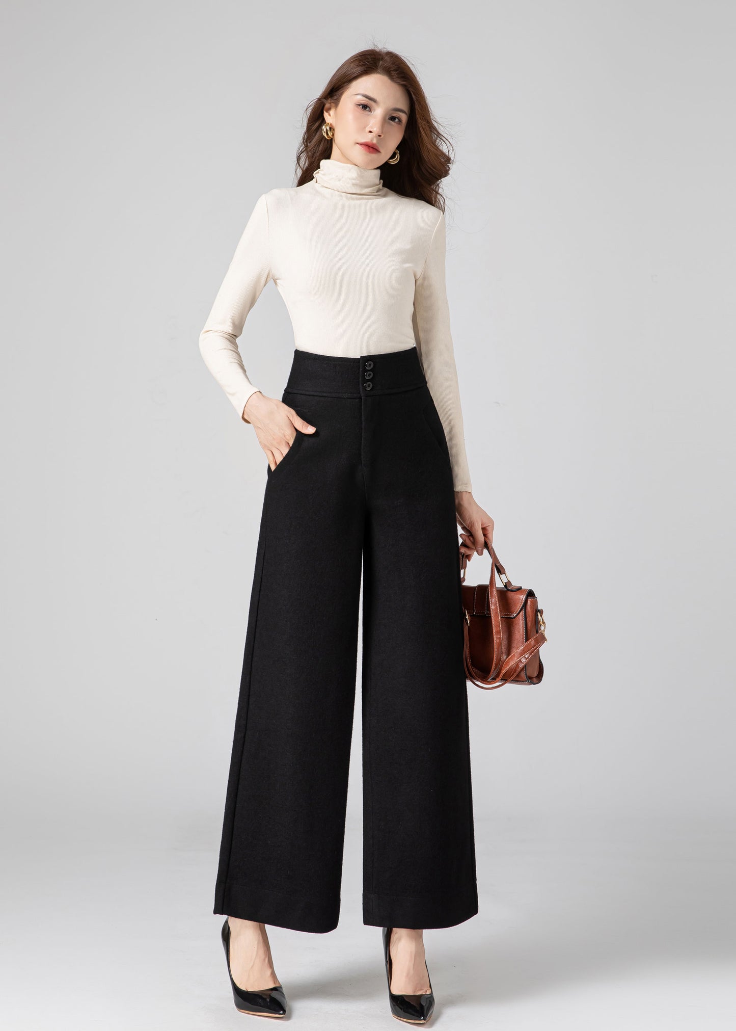 Palazzo Pants Women, Womens Pants, Wide Leg Wool Pants C3591