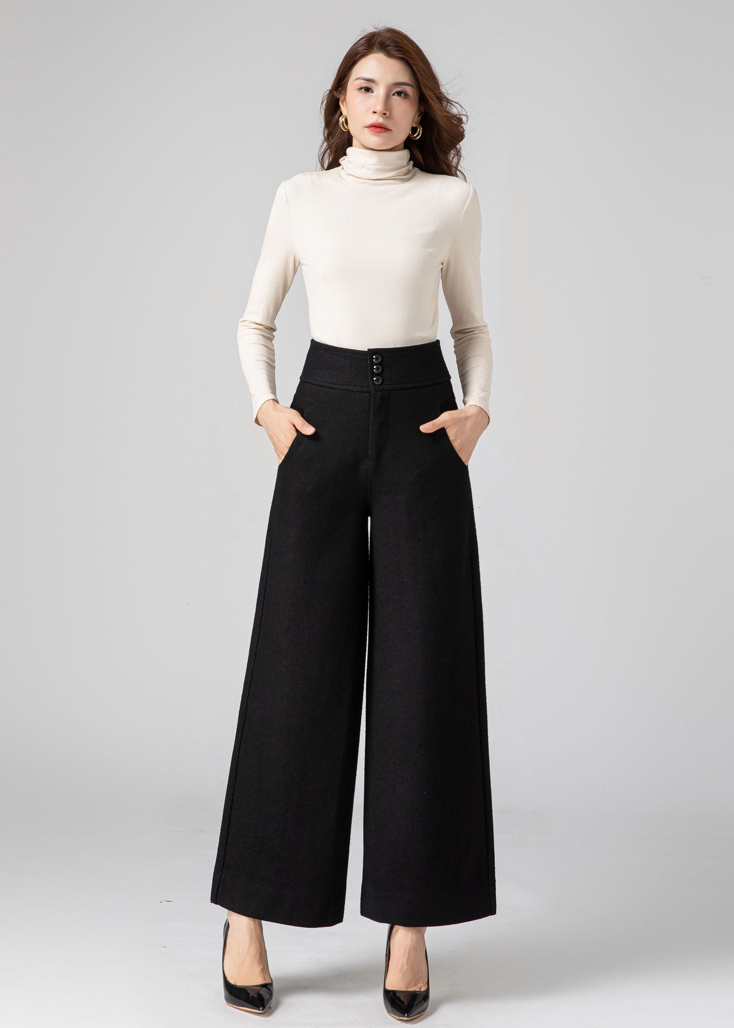 Palazzo Pants Women, Womens Pants, Wide Leg Wool Pants C3591